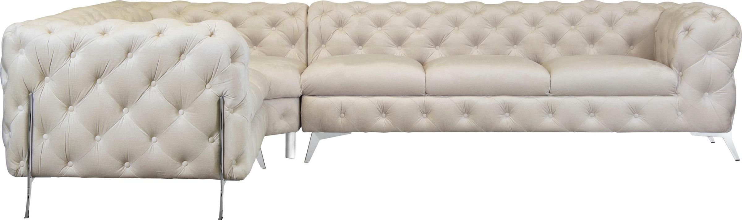 Leonique Chesterfield-Sofa »Amaury L-Form«, großes Ecksofa, Chesterfield-Optik, Breite 323 cm, Fußfarbe wählbar