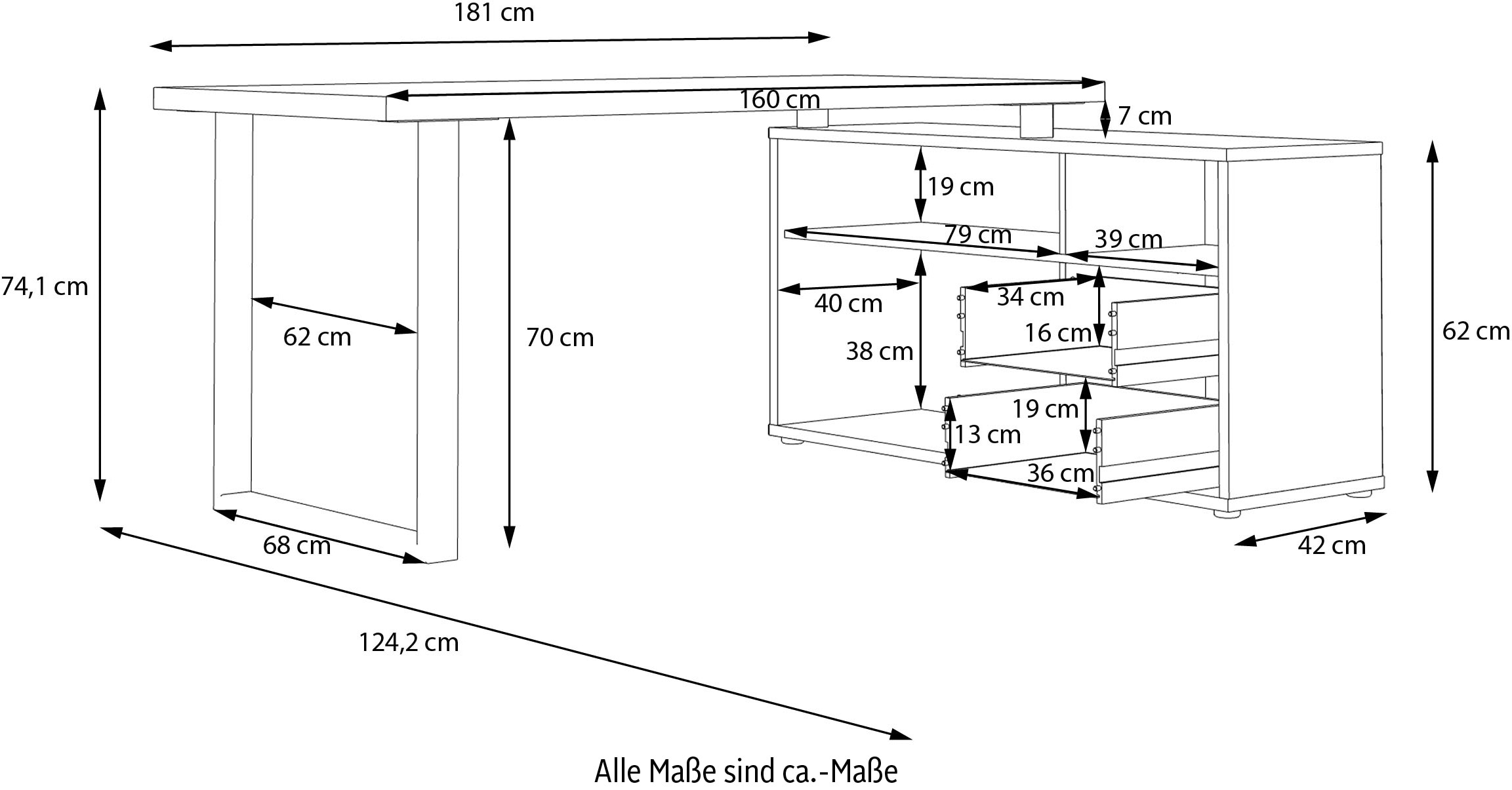 FORTE Schreibtisch »Keflav«, Breite 124,2 cm