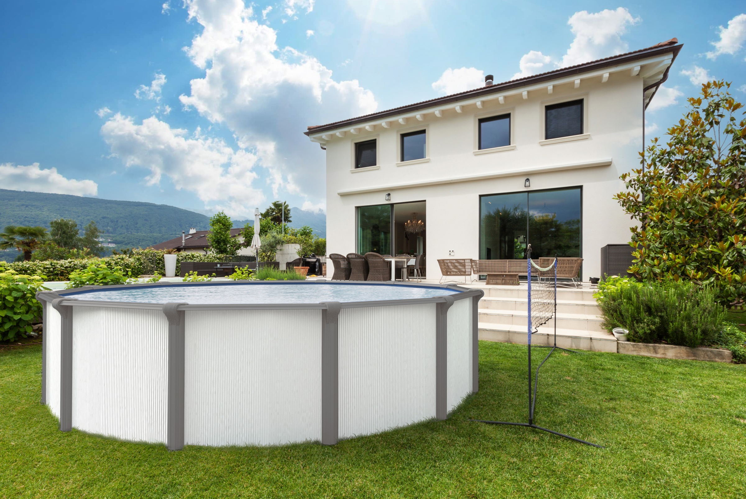 KWAD Rundpool »Green line Evolution«, (Komplett-Set, 10 tlg.), 5,5x1,32 white- design Folie in blau, sand oder grau erhältlich
