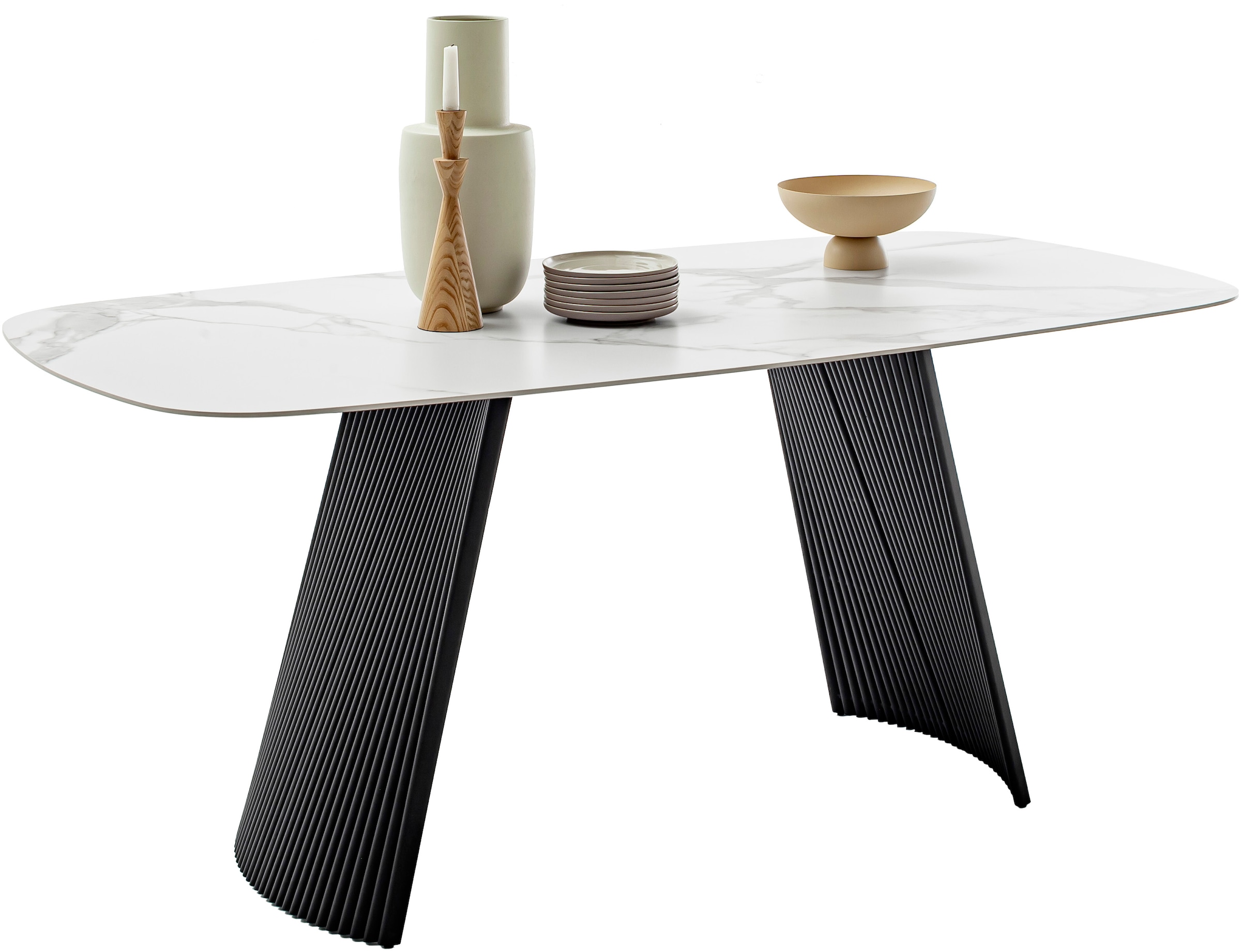 MCA furniture Esstisch »TOBELO Wangentisch 180x90cm«, (1 St.), Keramik, Metall, weiß marmoriert, dining table, 4-6 Personen