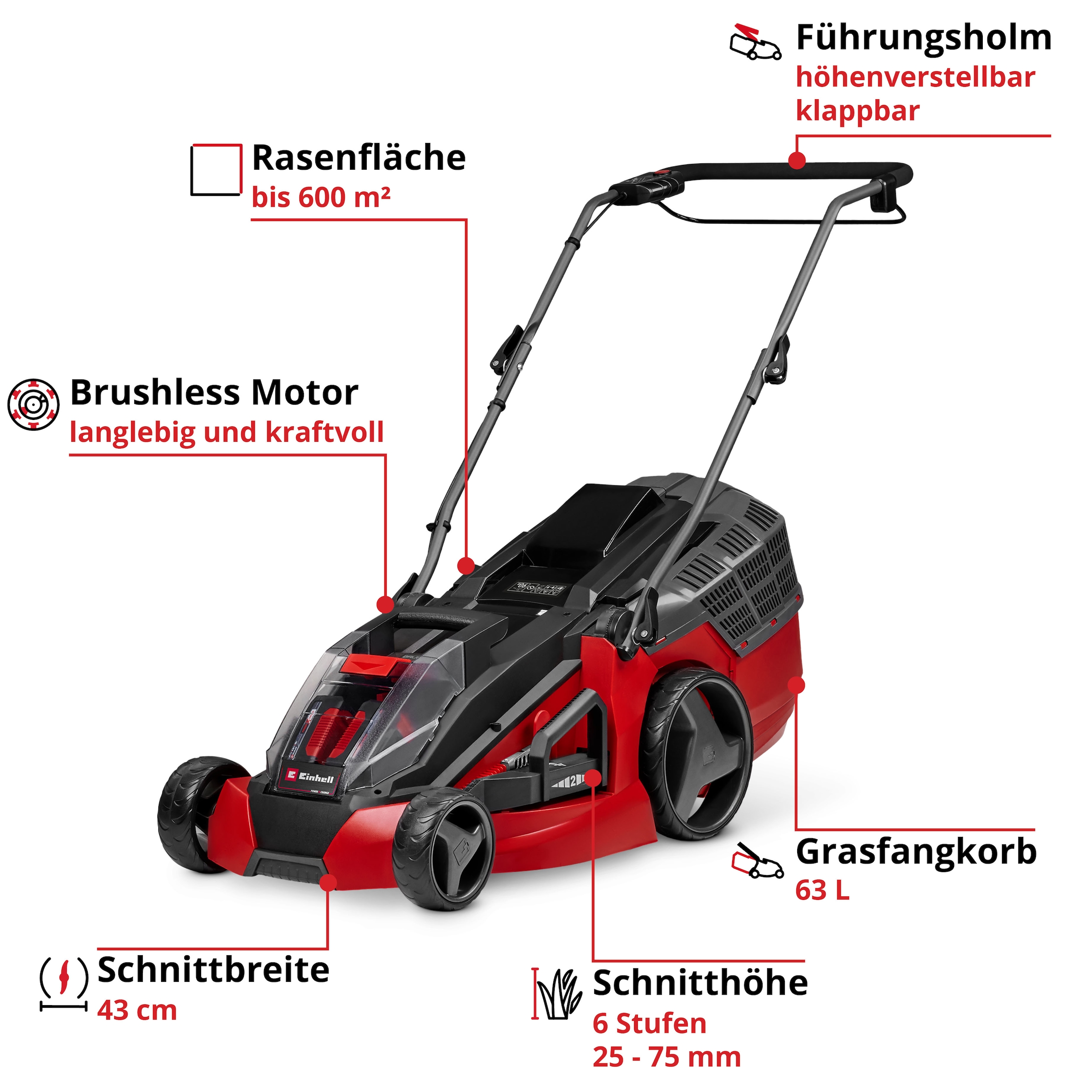 Einhell Akkurasenmäher »GE-CM 43 Li M Kit (2x4,0Ah)« mit Mulchkeil, 2 Akkus 18V/4Ah und 2 Ladegeräten