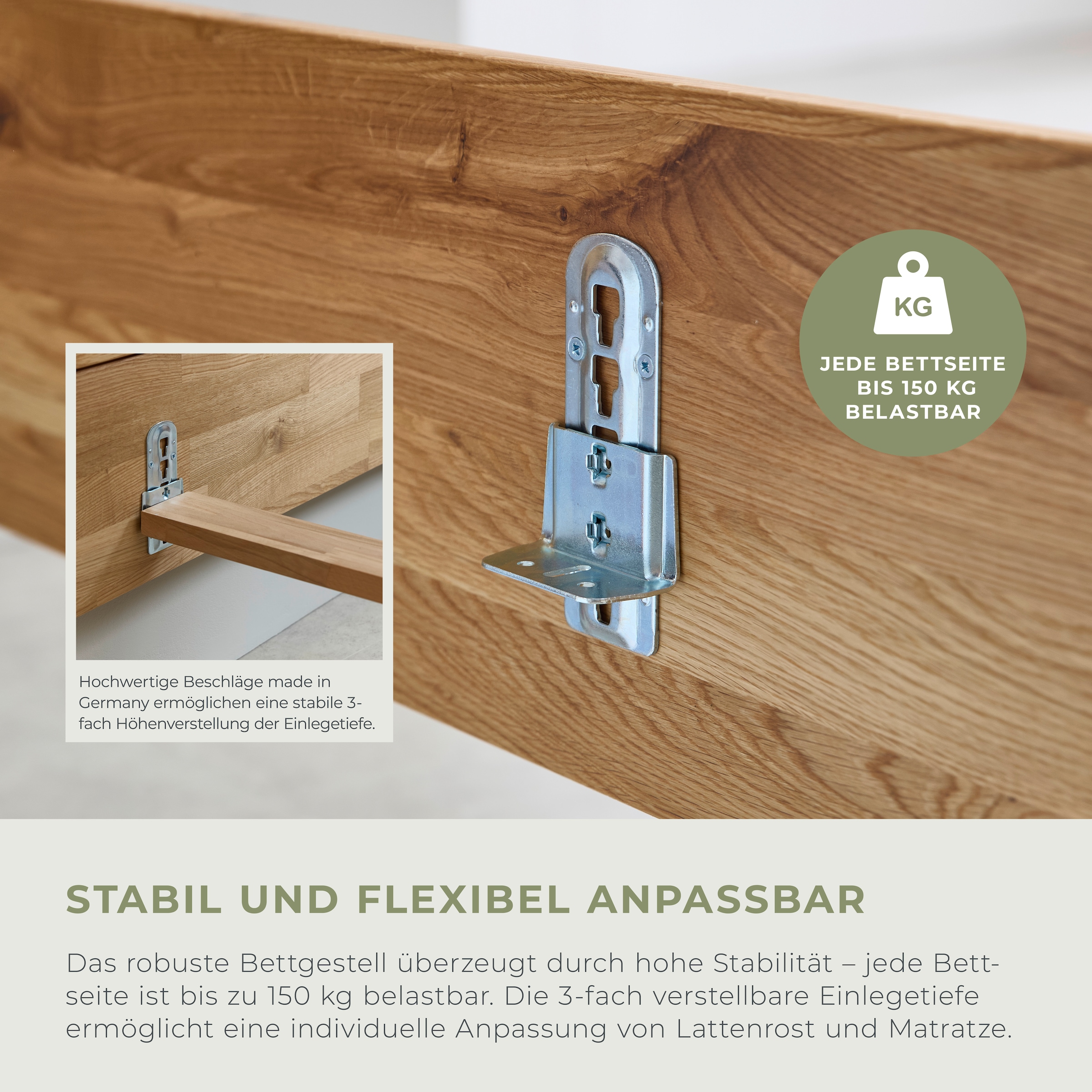 Home affaire Massivholzbett »Ambroise aus Wildeiche« inkl. LED-Beleuchtung, wahlweise auch in Überlänge erhältlich