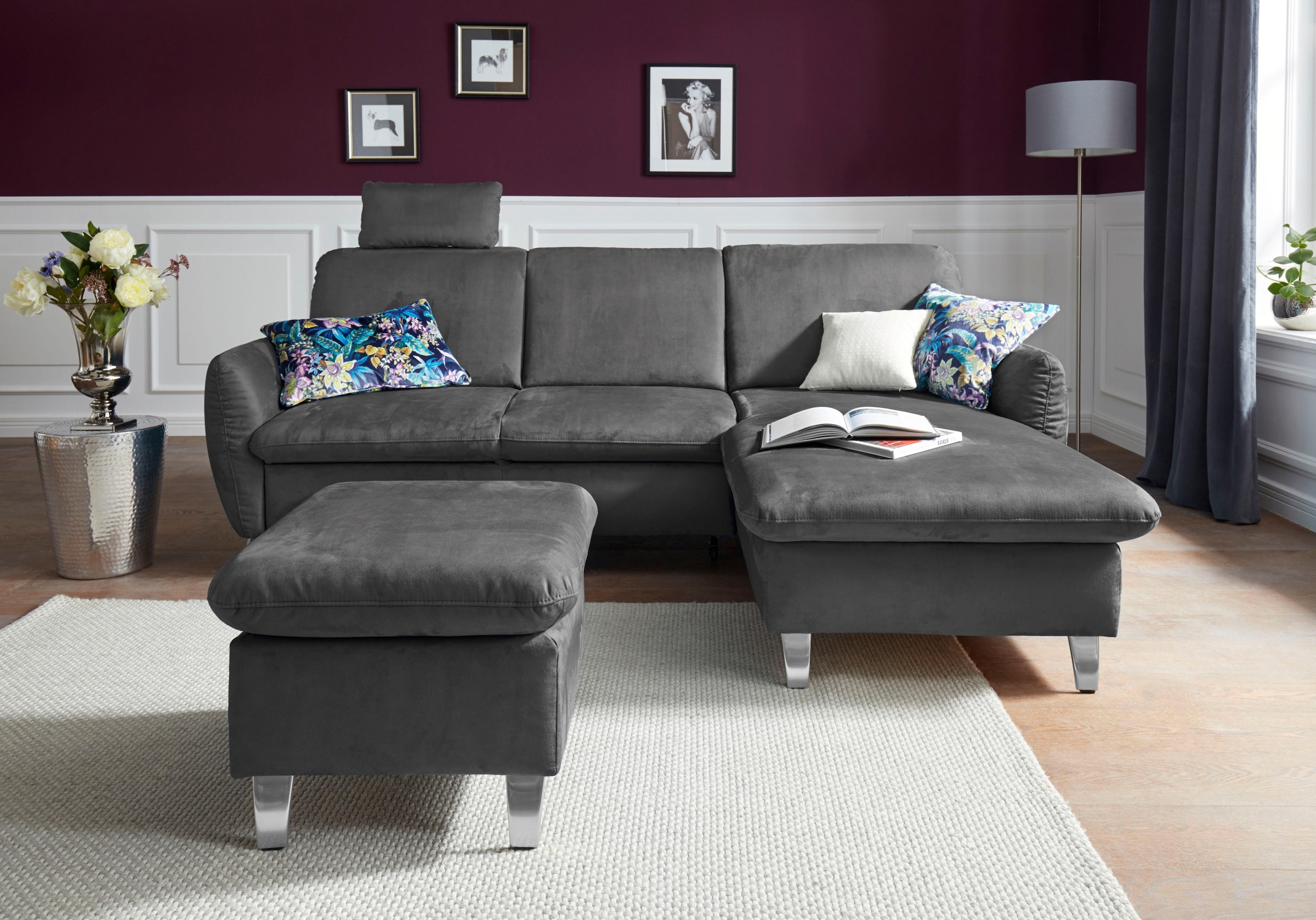 sit&more Ecksofa »Daytona L-Form« mit Federkern, einer Kopfstütze und wahlweise mit Bettfunktion