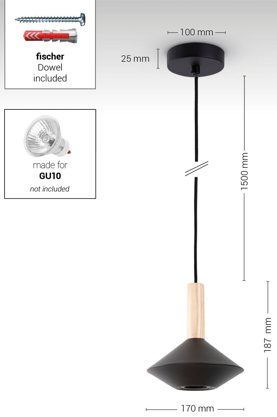 Paco Home Pendelleuchte »MORA« GU10 Wohnzimmer Esszimmer Trichterform Modern Holz Metall GU10