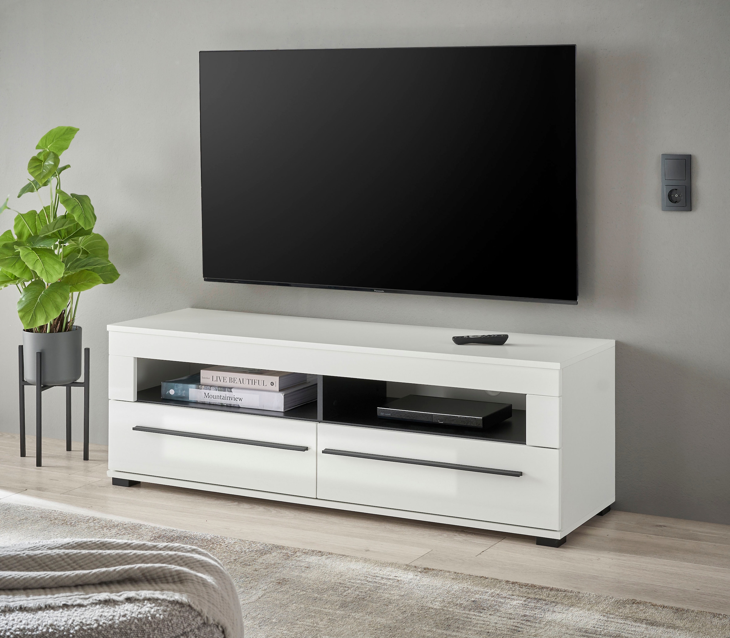 INOSIGN Wohnwand »Cantara, moderne Anbauwand, Wohnzimmer-Set, in Eiche Evoke oder Weiß«, (Set), enthält zwei Vitrinen, ein Lowboard und ein Wandboard