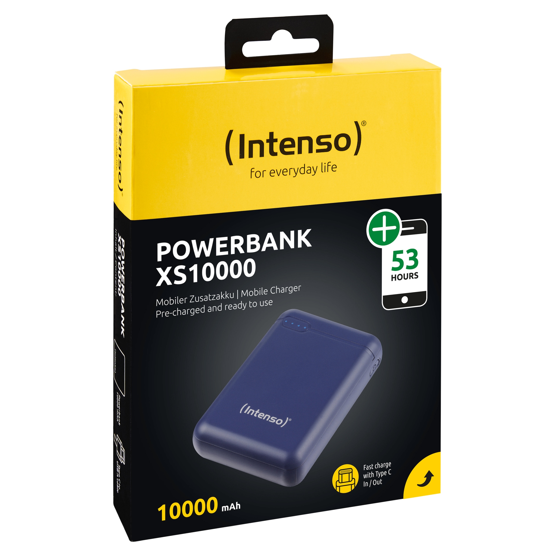 Intenso Powerbank »XS10000 10.000 mAh«, Intenso Power Bank XS10000 dark blue, mobiler Zusatzakku, mit USB-C zu USB-C Ladekabel