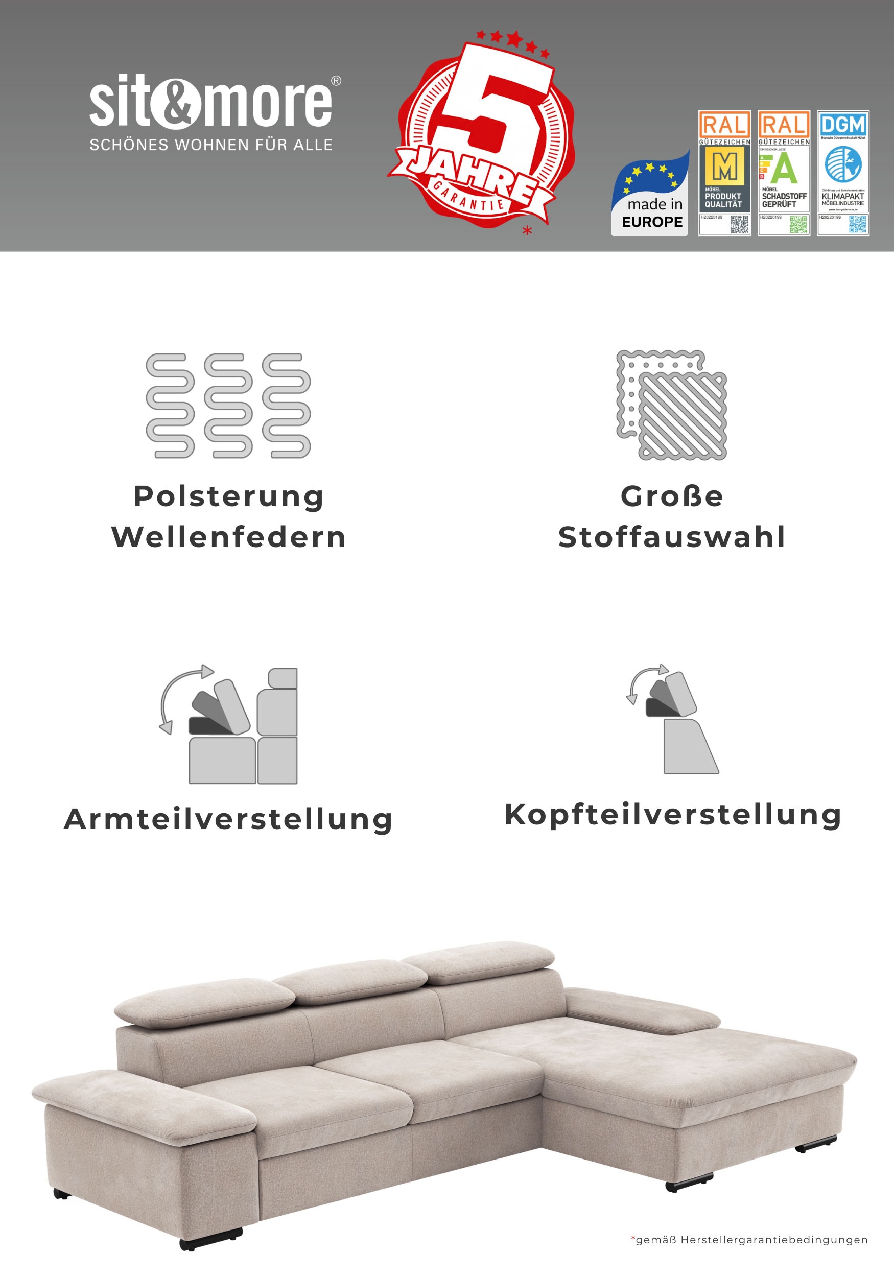 sit&more Ecksofa »Alcudia L-Form« wahlweise mit Schlaffunktion