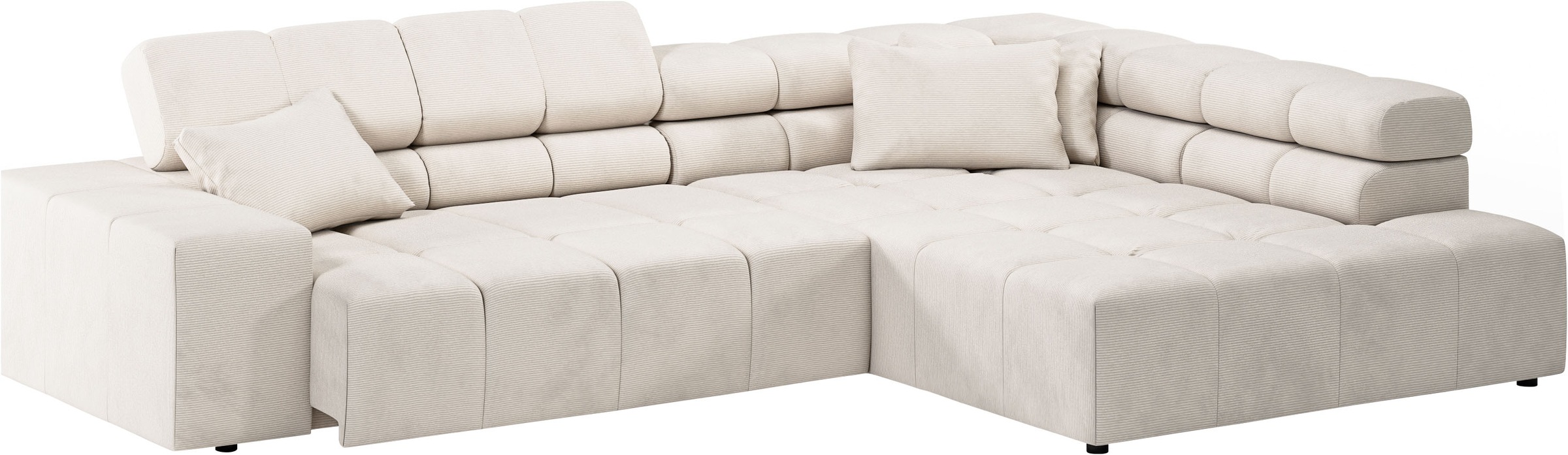 INOSIGN Ecksofa »Ancona incl. Kopfteilverstellung, Zierkissen Breite 319cm, L-Form«, wahlweise motorische Sitztiefenverstellung, auch in Cord + Easy Care