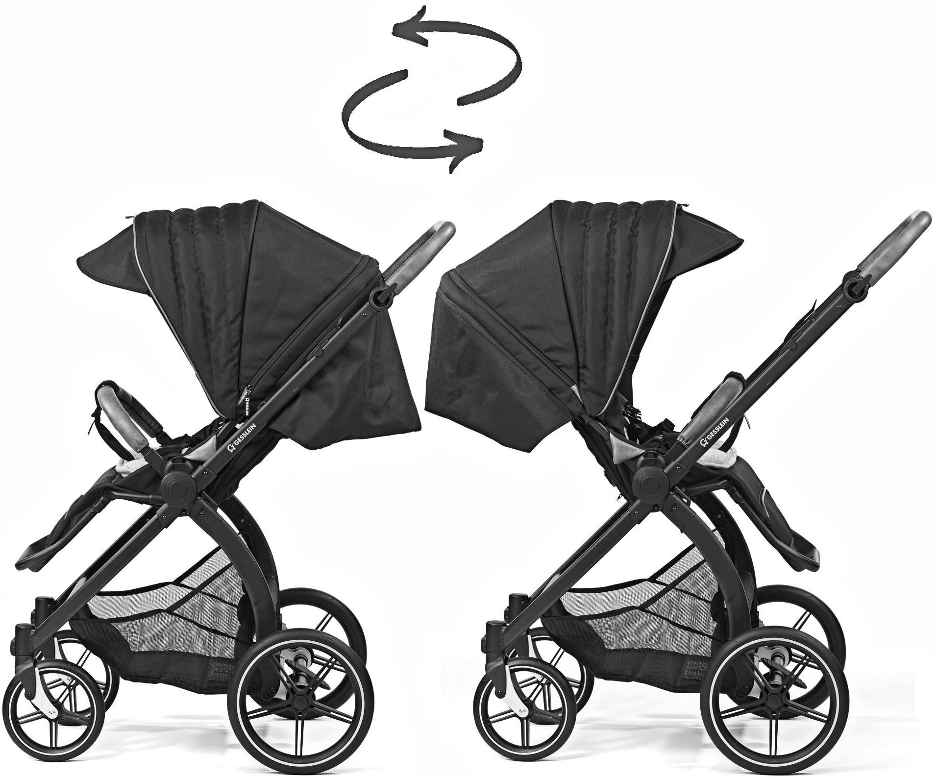 Gesslein Kombi-Kinderwagen »FX4 Soft+ mit Aufsatz Swing schwarz, sand«, mit Babywanne C3 und Babyschalenadapter