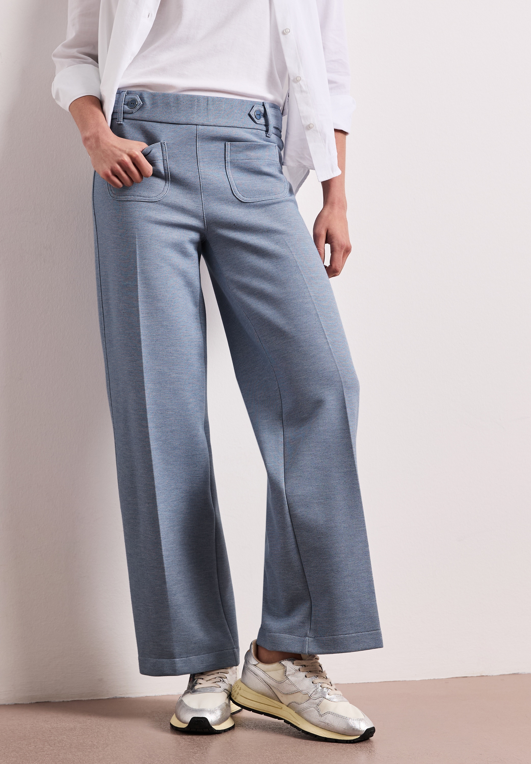 STREET ONE Stoffhose  Wide Leg Hose mit Knopf-Details