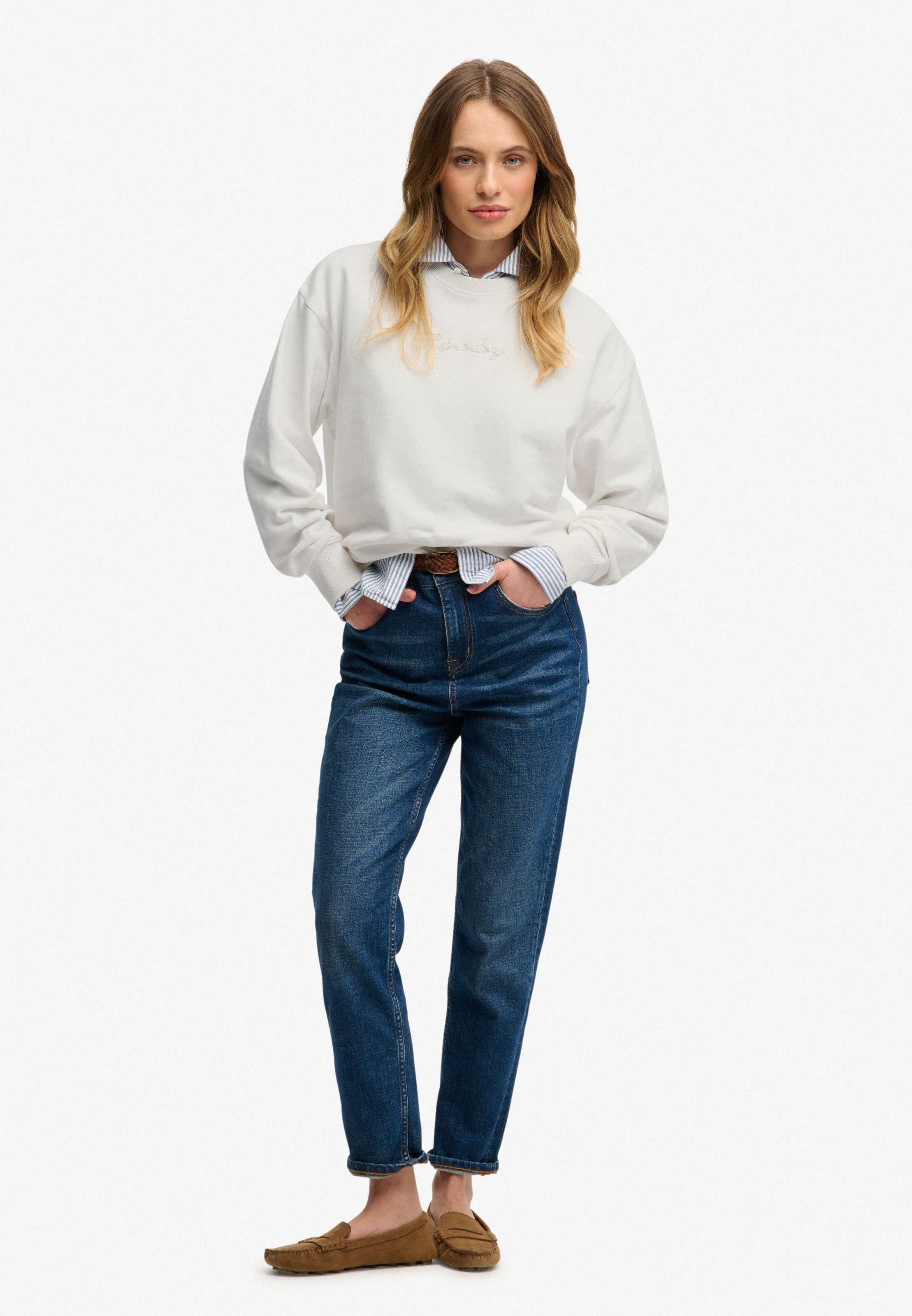 Superdry Sweatshirt »SCRIPT BRAND LOOSE CREW«, mit Markenlogo aus Perlenstickerei auf der Brust
