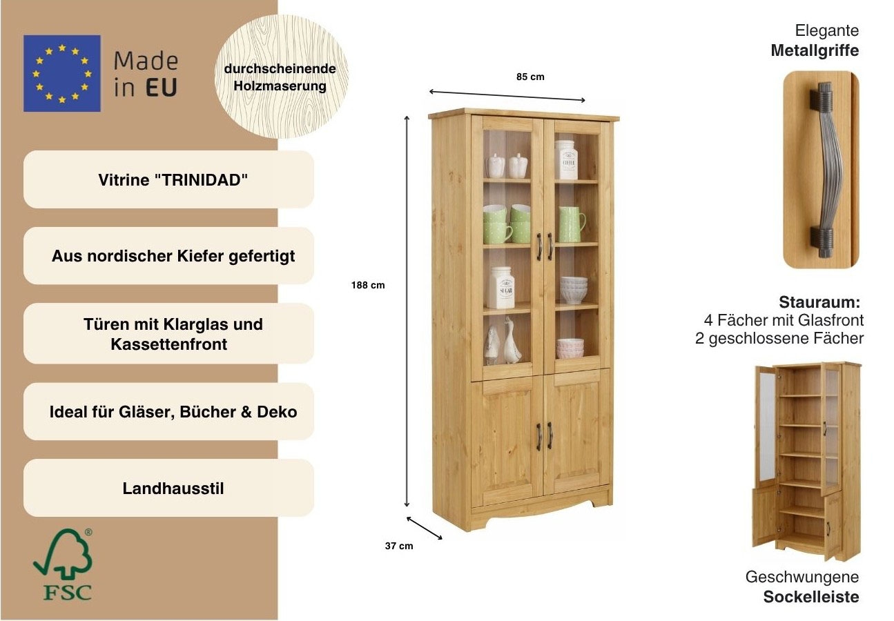 OTTO home Vitrine »Trinidad« 4-türig, Breite 85 cm