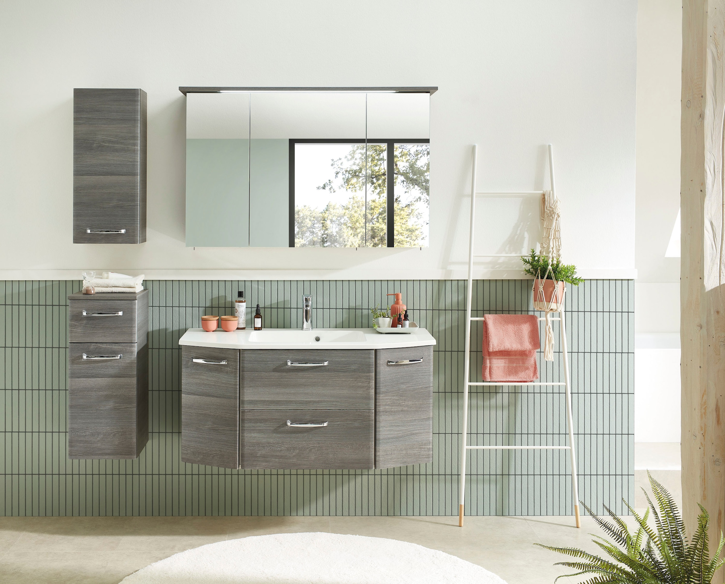 Saphir Unterschrank »Quickset Badschrank mit 1 Tür, 1 Schublade, 1 Glas-Einlegeboden«, 30 cm breit, Badezimmerschrank inkl. Türdämpfer, Griffe in Chrom Glanz