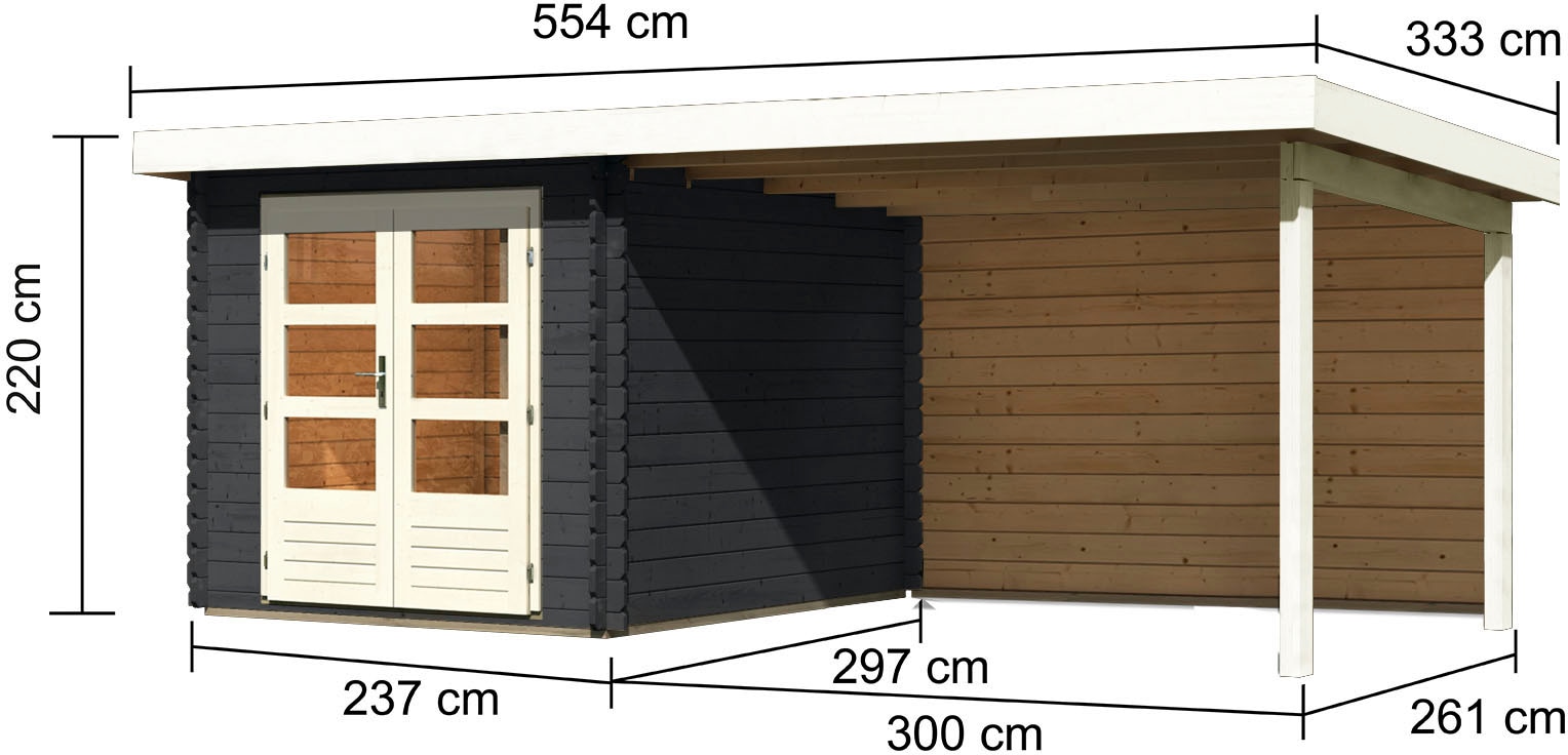 Karibu Gartenhaus »Schloßsee 4«, (Set), mit Anbaudach und Rückwand