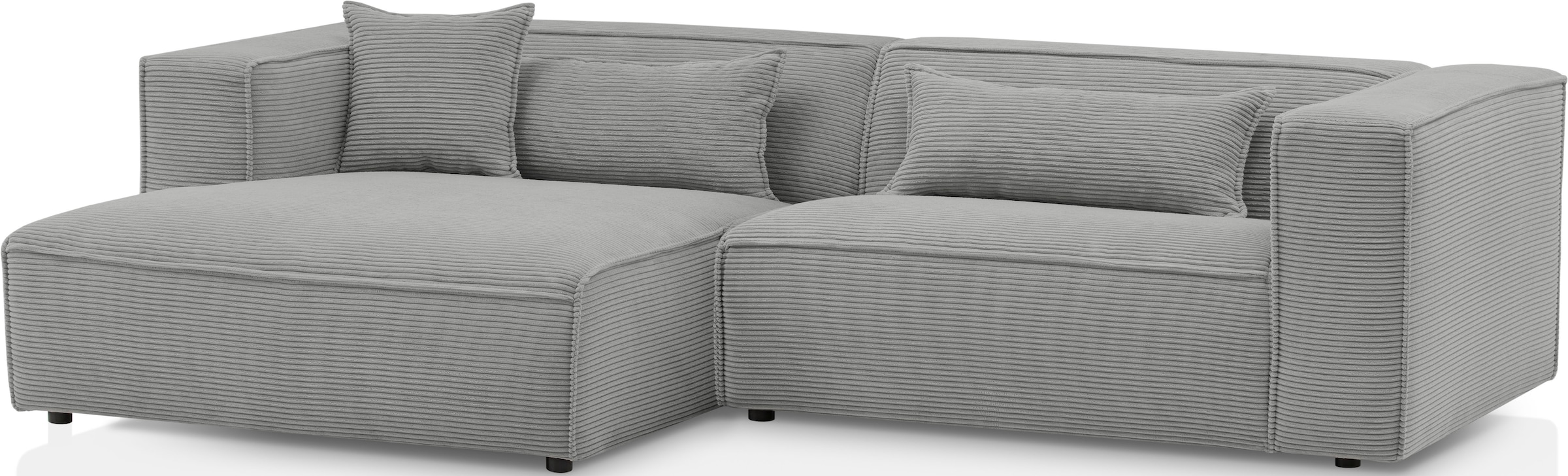LeGer Home by Lena Gercke Ecksofa »PIARA mit Kedernaht in Cord oder Leinenoptik, moderne Couch in L-Form«, wahlweise Ottomane rechts/links, schwarze Füße, bequemer Sitzkomfort