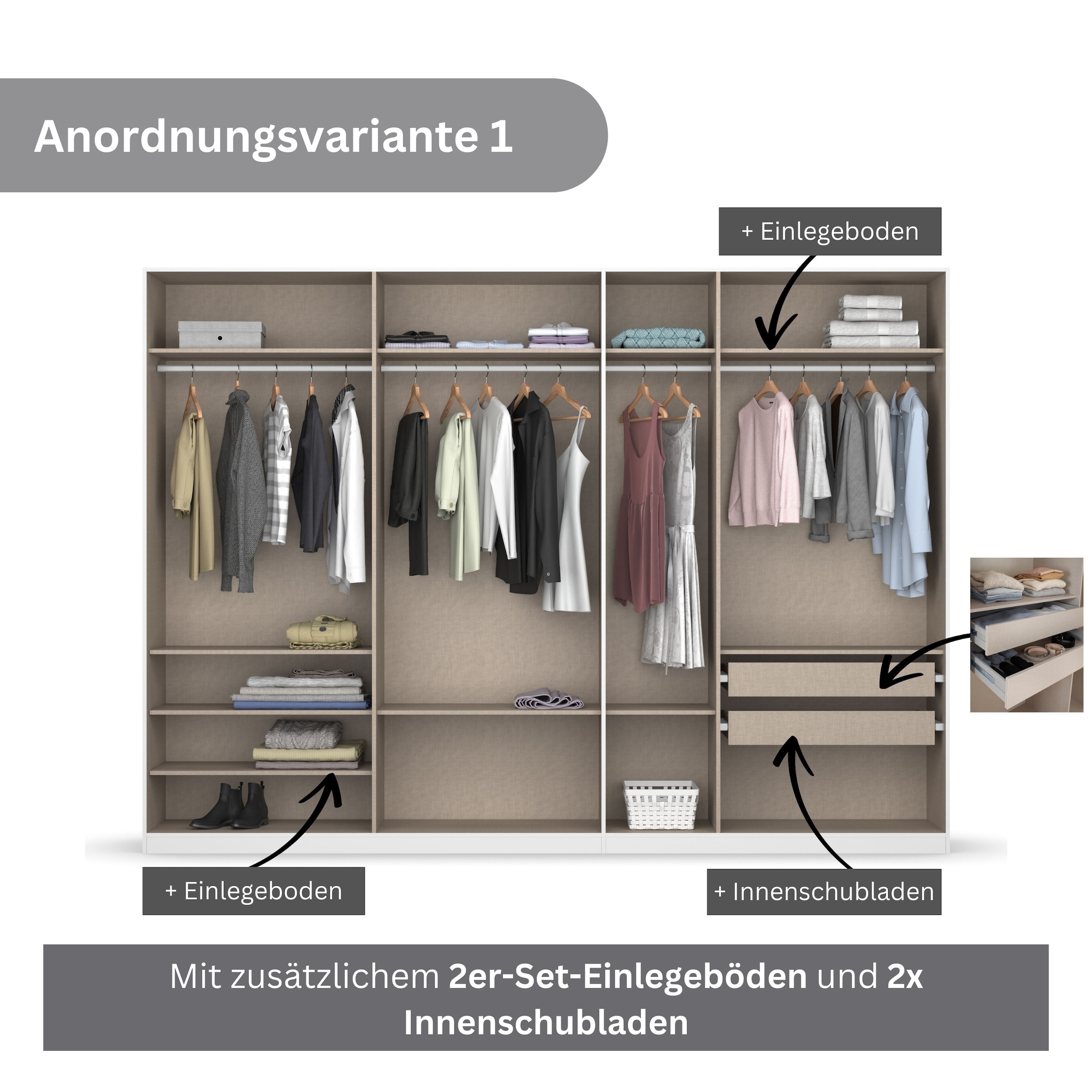 rauch Drehtürenschrank »Kleiderschrank Schrank Garderobe KOLUNA mit Glastüren und Spiegel«, inkl. 2 Innenschubladen sowie extra Einlegeböden MADE IN GERMANY