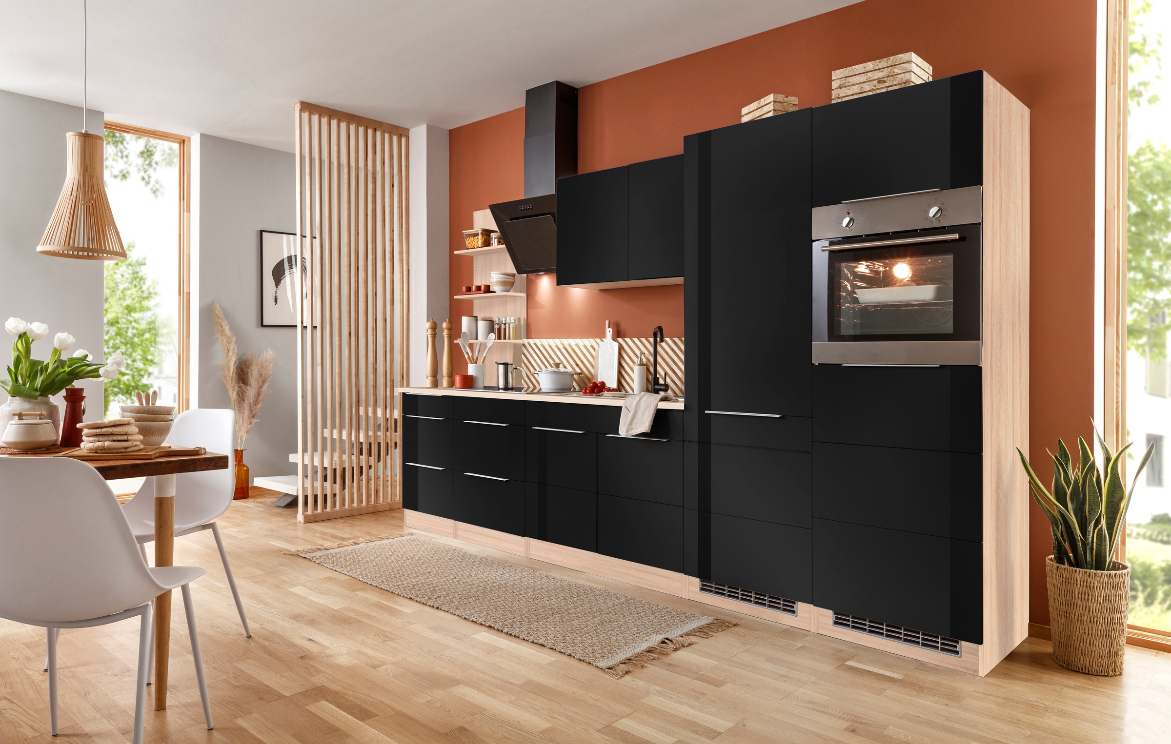 KOCHSTATION Küchenzeile »KS-Brindisi Breite 330 cm«, wahlweise mit E-Geräten und Induktion, mit MDF-Fronten und Regal