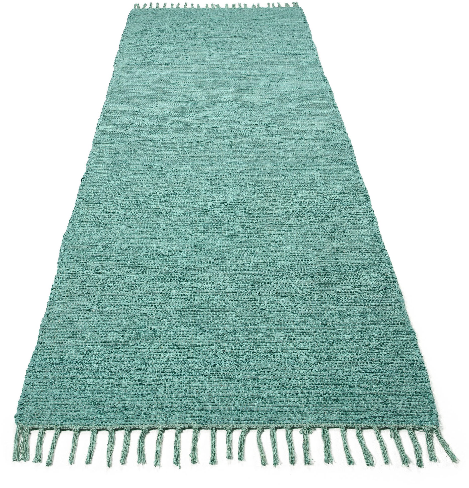 carpetfine Teppich »Kelim Chindi uni, auch als Läufer«, rechteckig, 5 mm Höhe, Wendeteppich, reine Baumwolle, handgewebt, Uni-Farben, mit Fransen