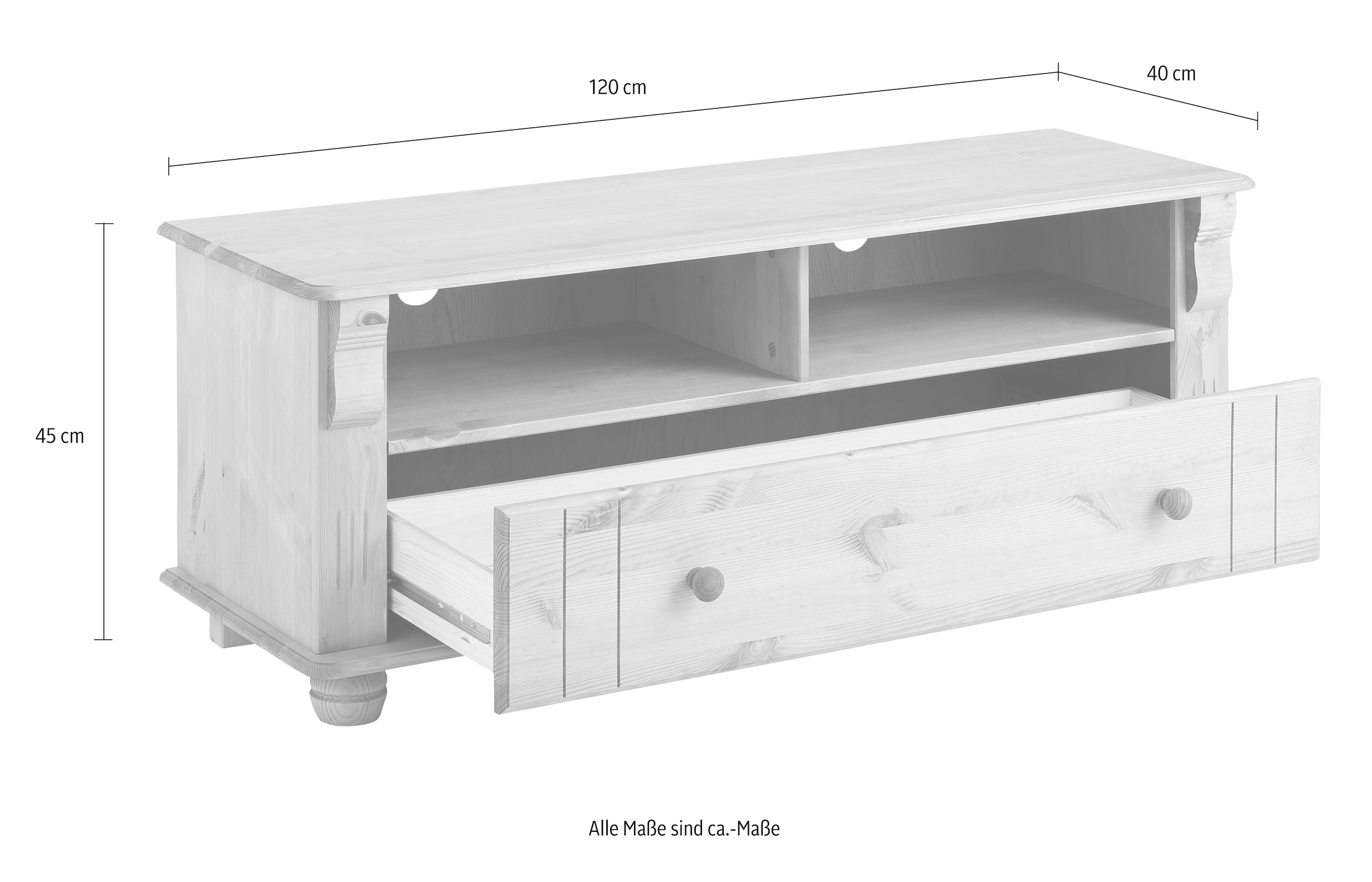 Home affaire TV-Board »Adele«, Breite 120 cm, mit Schublade, aus massiver Kiefer, FSC®