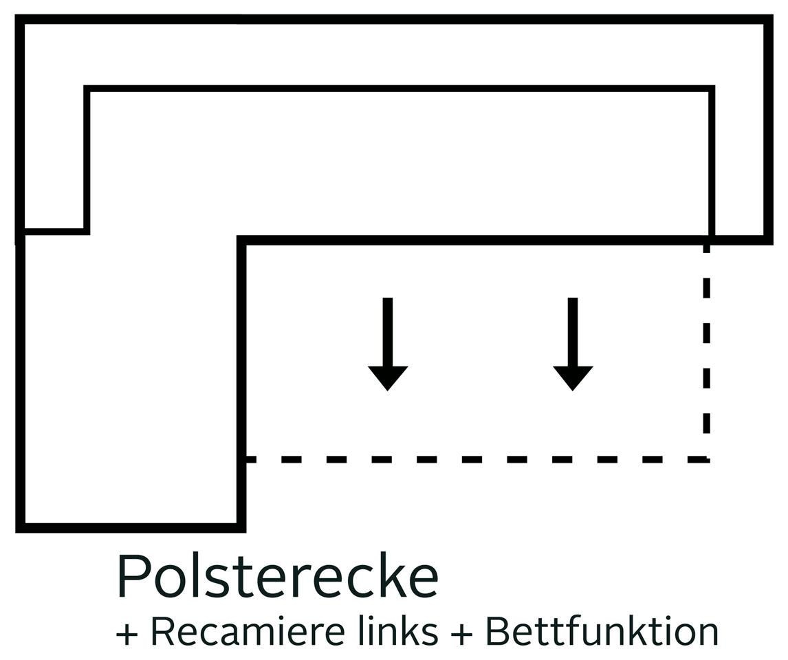 Guido Maria Kretschmer Home&Living Ecksofa »Györ«, L-Form, wahlweise mit Bettfunktion und Bettkasten incl. 2 Zierkissen