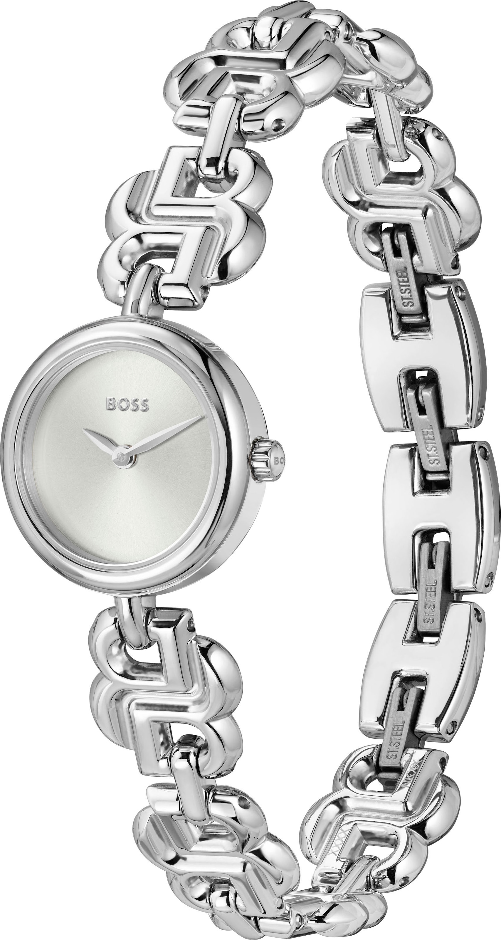 BOSS Quarzuhr »DOUBLE B DRESSY« Armbanduhr, Damenuhr, Edelstahlarmband, analog