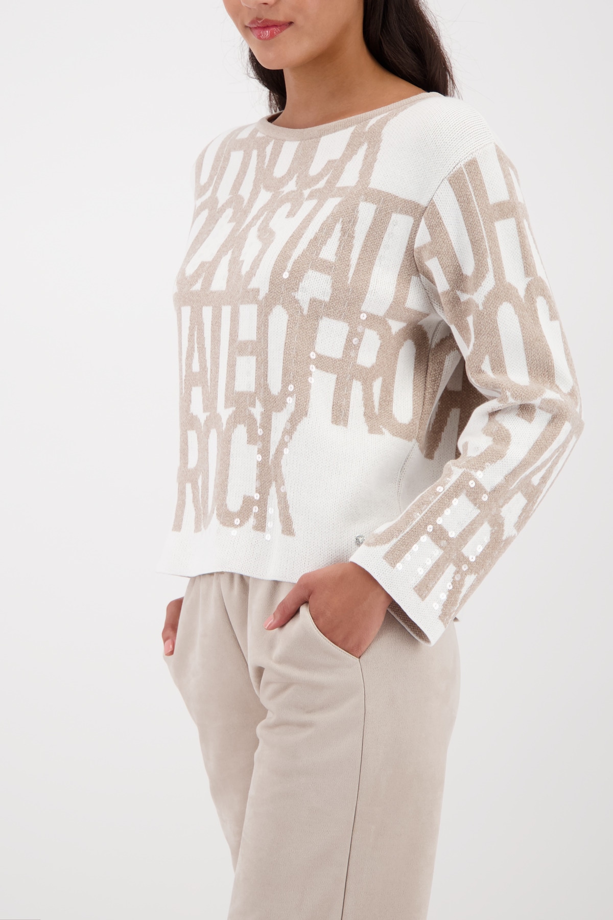 Monari Strickpullover »Pullover Schrift« Regular fit mit Rundhalsausschnitt