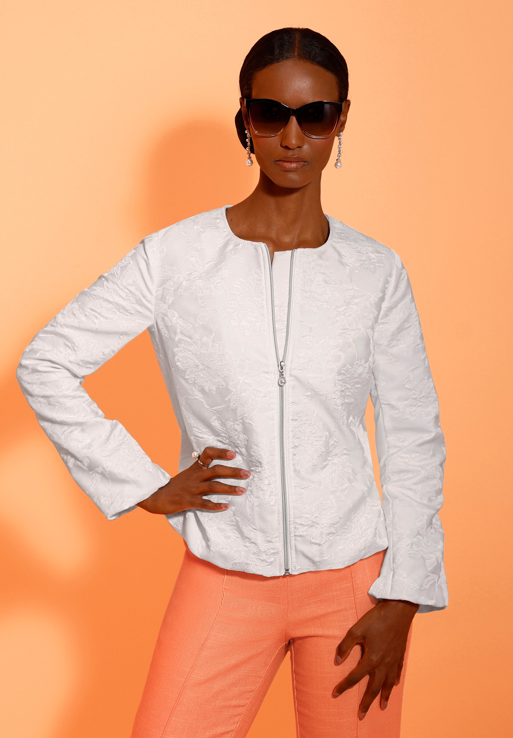 creation L Blusenblazer »Blusenjacke Blusenjacke mit Blütenjacquard-Muster«