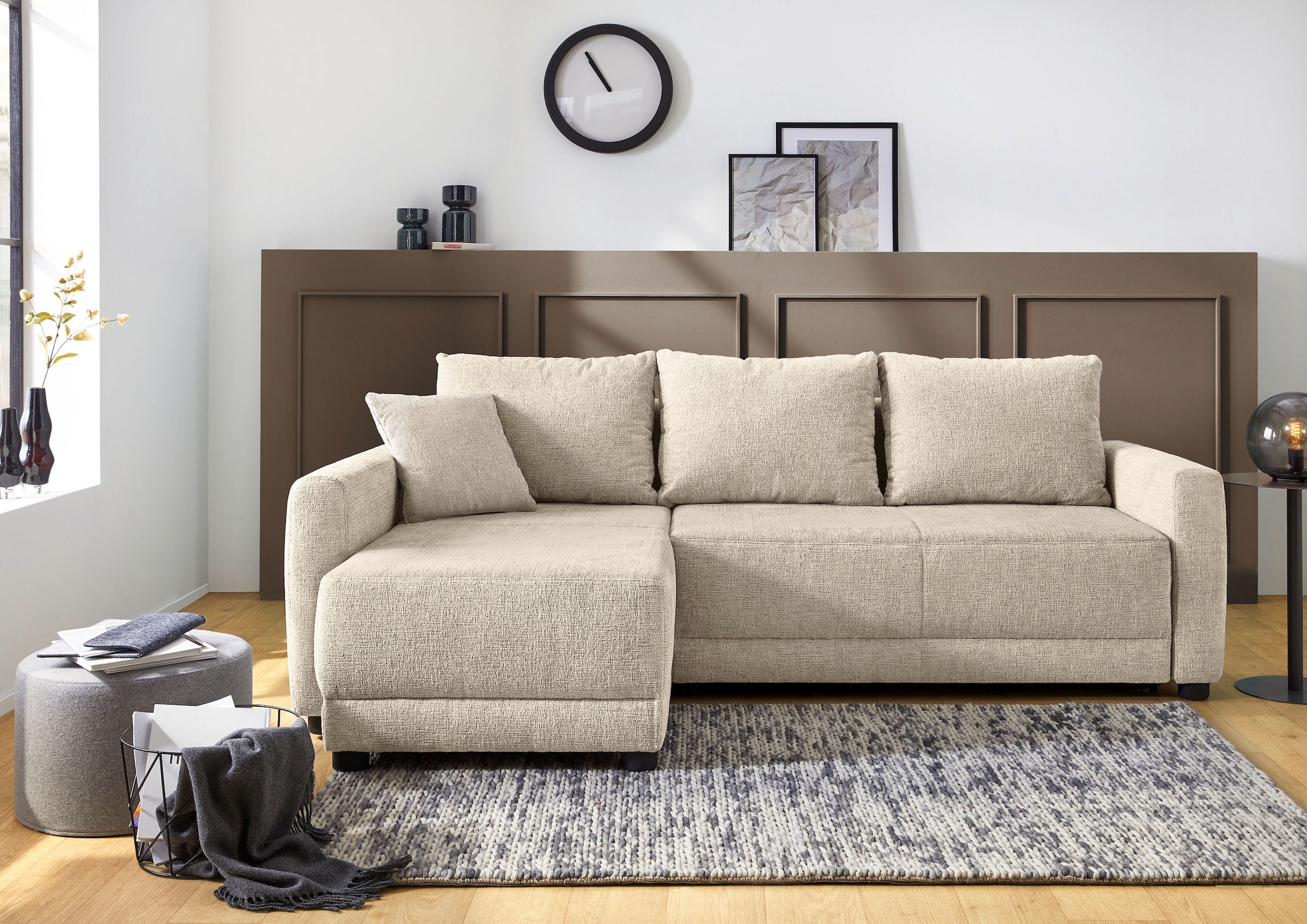 Jockenhöfer Gruppe Ecksofa »Venezia L-Form, B: 234 cm« mit Schlaffunktion, Bettkasten & Zierkissen