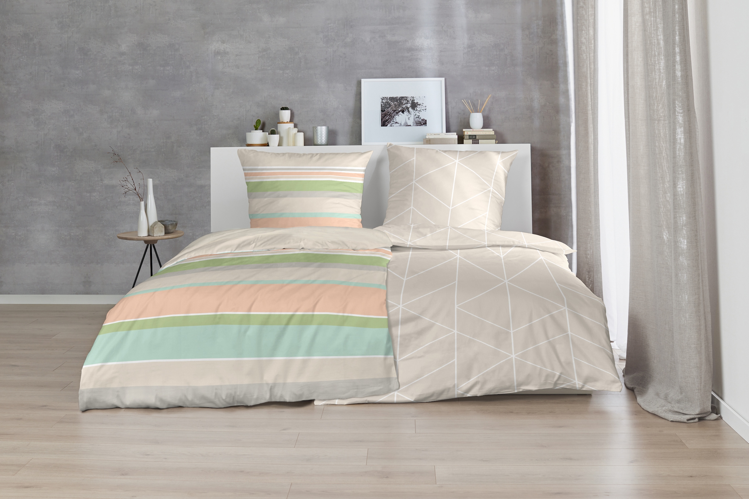 Primera Bettwäsche »Mako-Satin-Bettwäsche Golden« 2 Stk. mit denzenten Linien