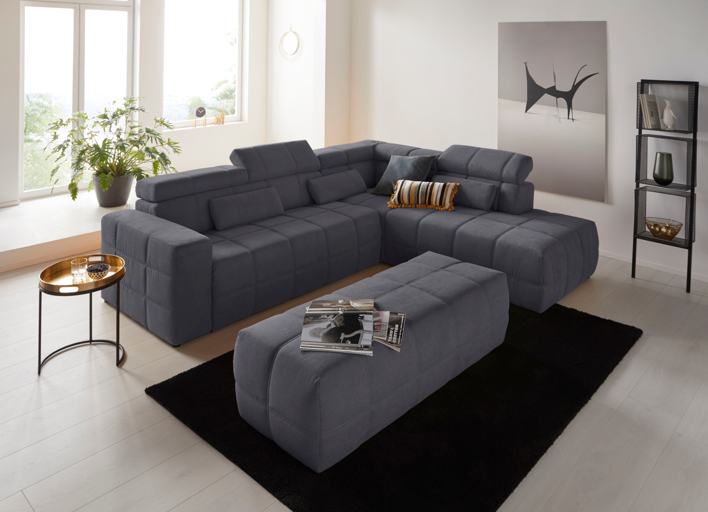 DOMO collection Ecksofa »Brandon L-Form, auch in Leder« inklusive Kopfteilverstellung, wahlweise mit Sitztiefenverstellung,
