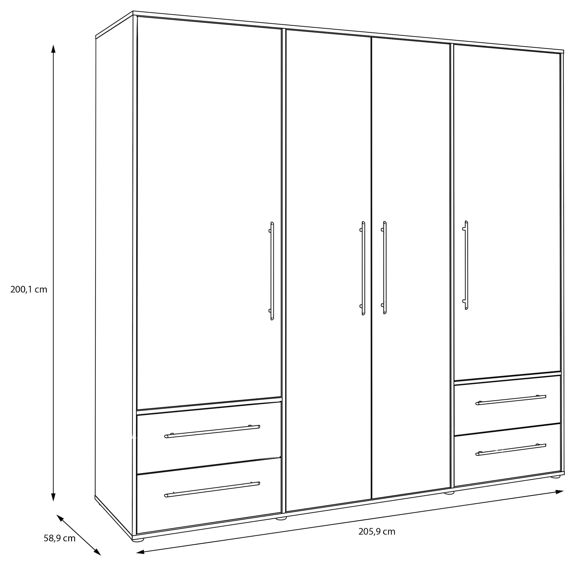 FORTE Drehtürenschrank »Mokkaris, TOPSELLER! 3 oder 4 Türen, zeitloses Design«, (BHT ca. 145x200x59cm oder BHT ca. 206x200x59cm), Schubladen + schwarze Stangengriffe, Made in Europe, viel Stauraum