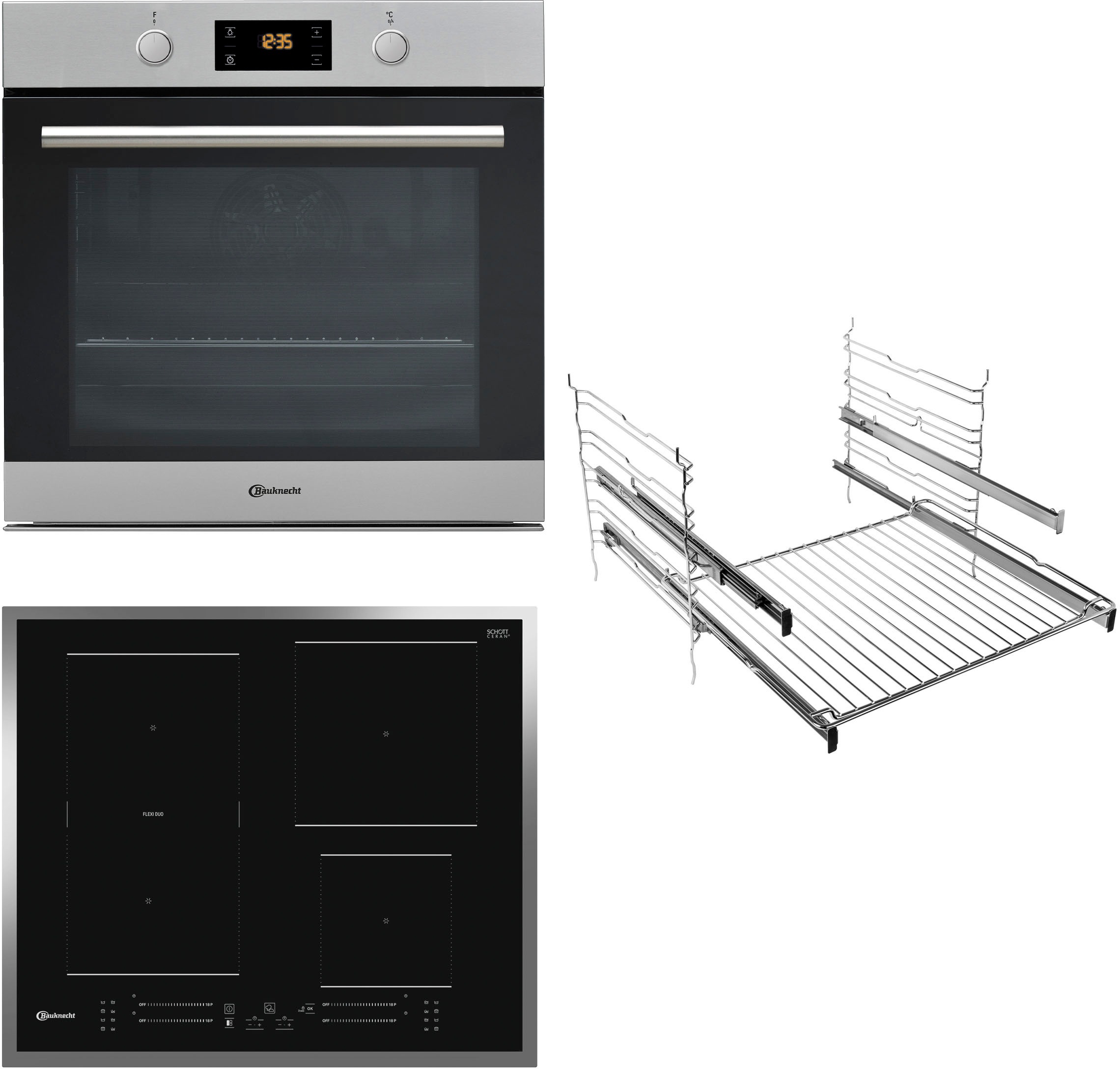 BAUKNECHT Backofen-Set »BAR2 KP8V2 IN«, mit 2-fach-Teleskopauszug, Pyrolyse-Selbstreinigung, PowerHeißluft