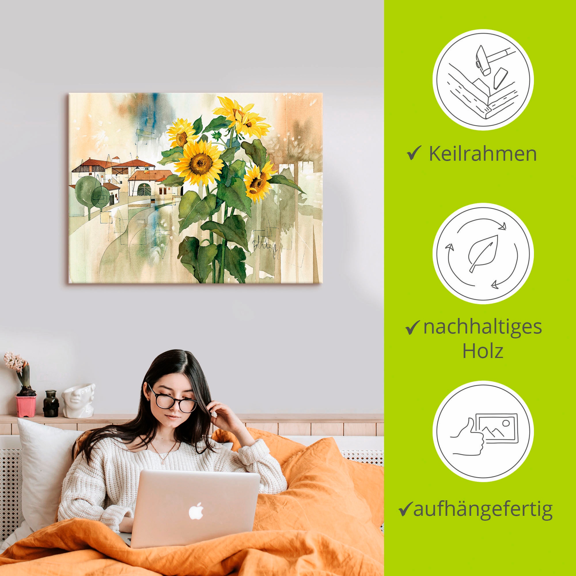 Artland Leinwandbild »Gruss der Sonnenblume« Blumen 1 Stk. tlg. auf Keilrahmen gespannt