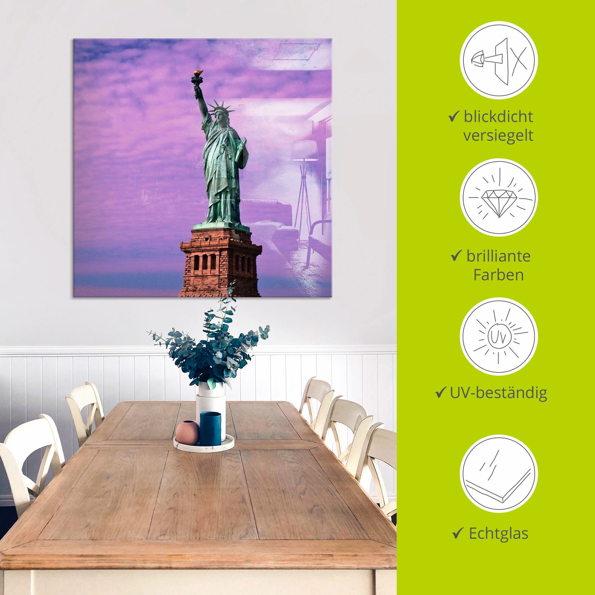 Artland Glasbild »Freiheitsstatue« Amerika 1 Stk. tlg. in verschiedenen Größen