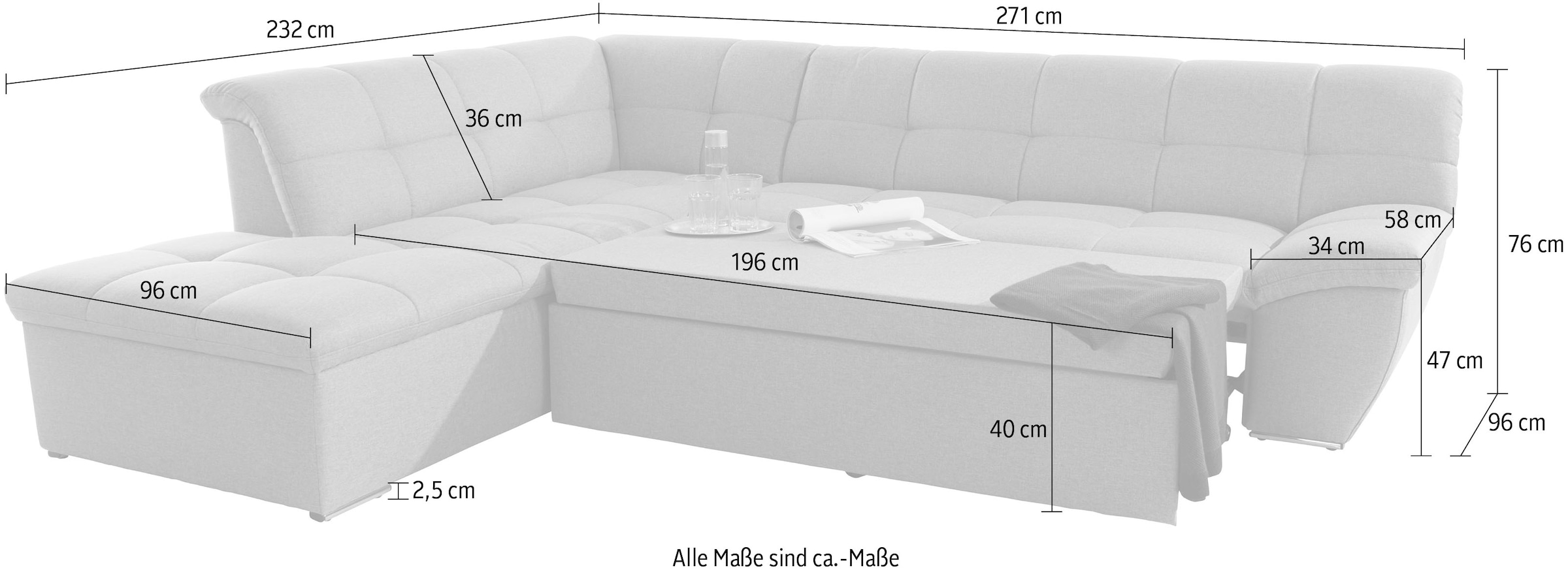 DOMO collection Ecksofa »Lagoa, moderne Sitzheftung, bequem und komfortabel, L-Form«, wahlweise mit Bettfunktion, frei im Raum stellbar, große Farbvielfalt