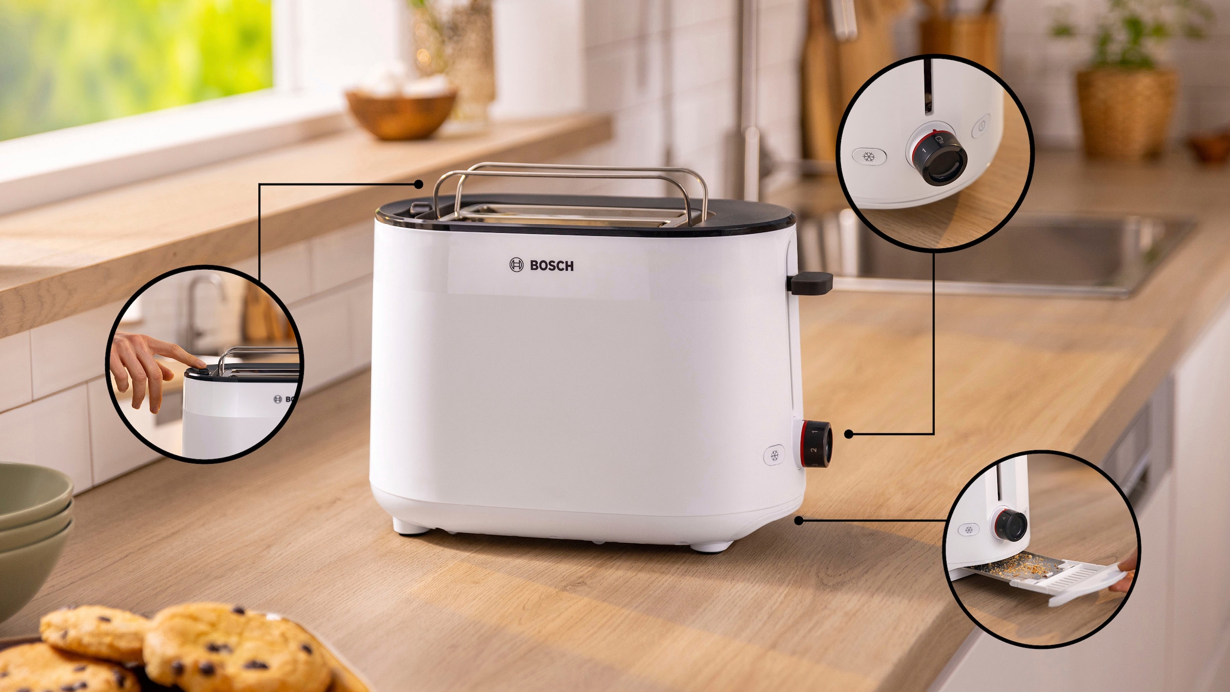 BOSCH Toaster »MyMoment TAT2M121«, 2 Schlitze, für 2 Scheiben, 950 W, integrierter Brötchenaufsatz, Auftaufunktion, Brotzentrierung, AutoOff