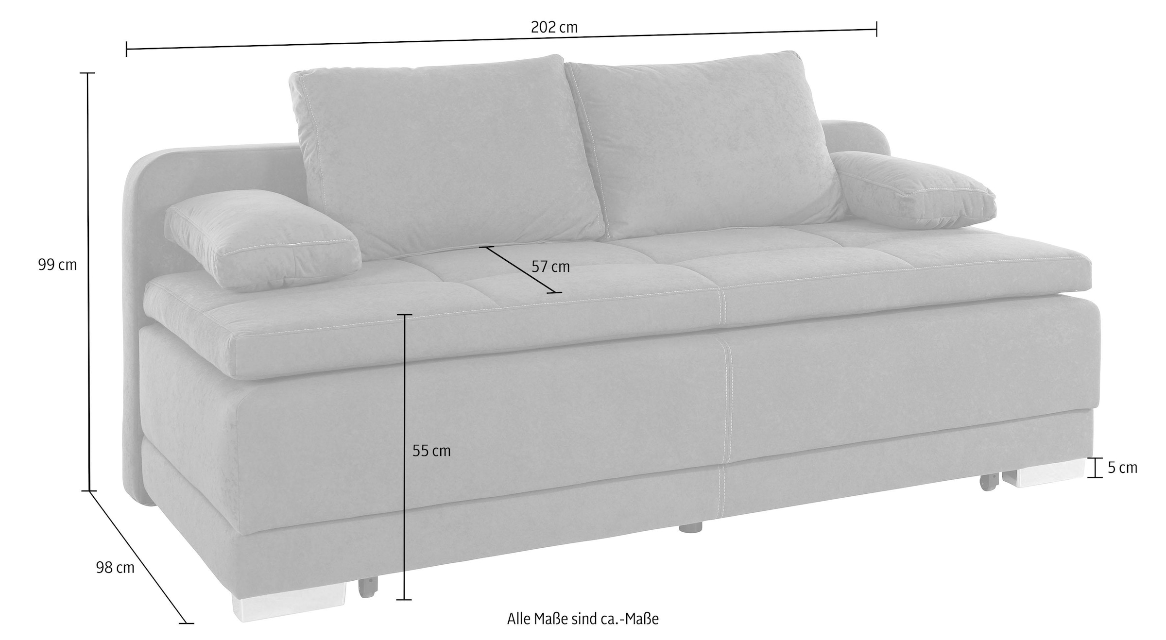 COLLECTION AB Schlafsofa »Berlin«, Bettfunktion und Bettkasten, lose Armlehn-und Rückenkissen
