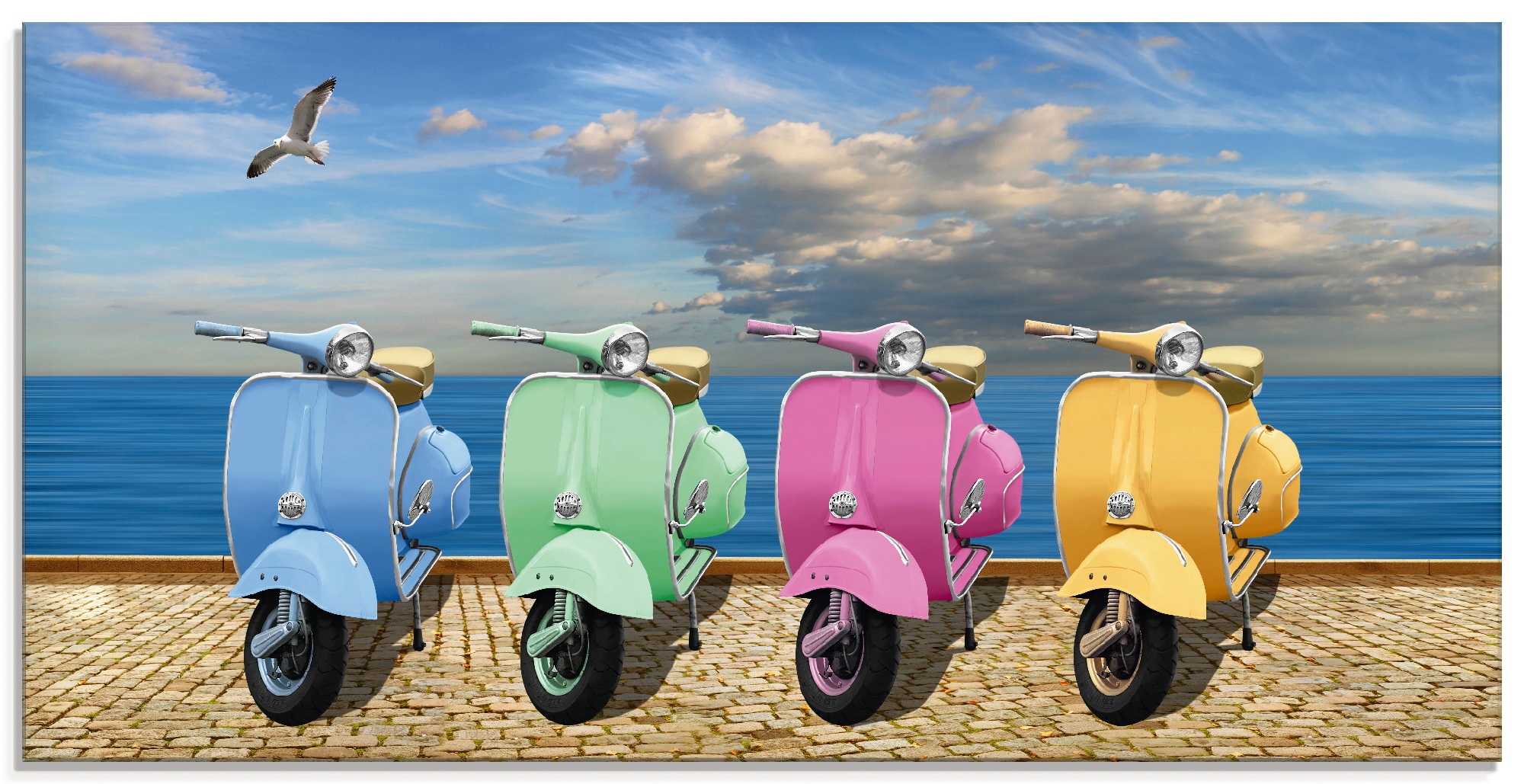 Artland Glasbild »Vespa-Roller in bunten Farben«, Motorräder & Roller, (1 St.), in verschiedenen Größen