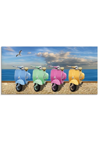 Glasbild »Vespa-Roller in bunten Farben«, Motorräder & Roller, (1 St.)