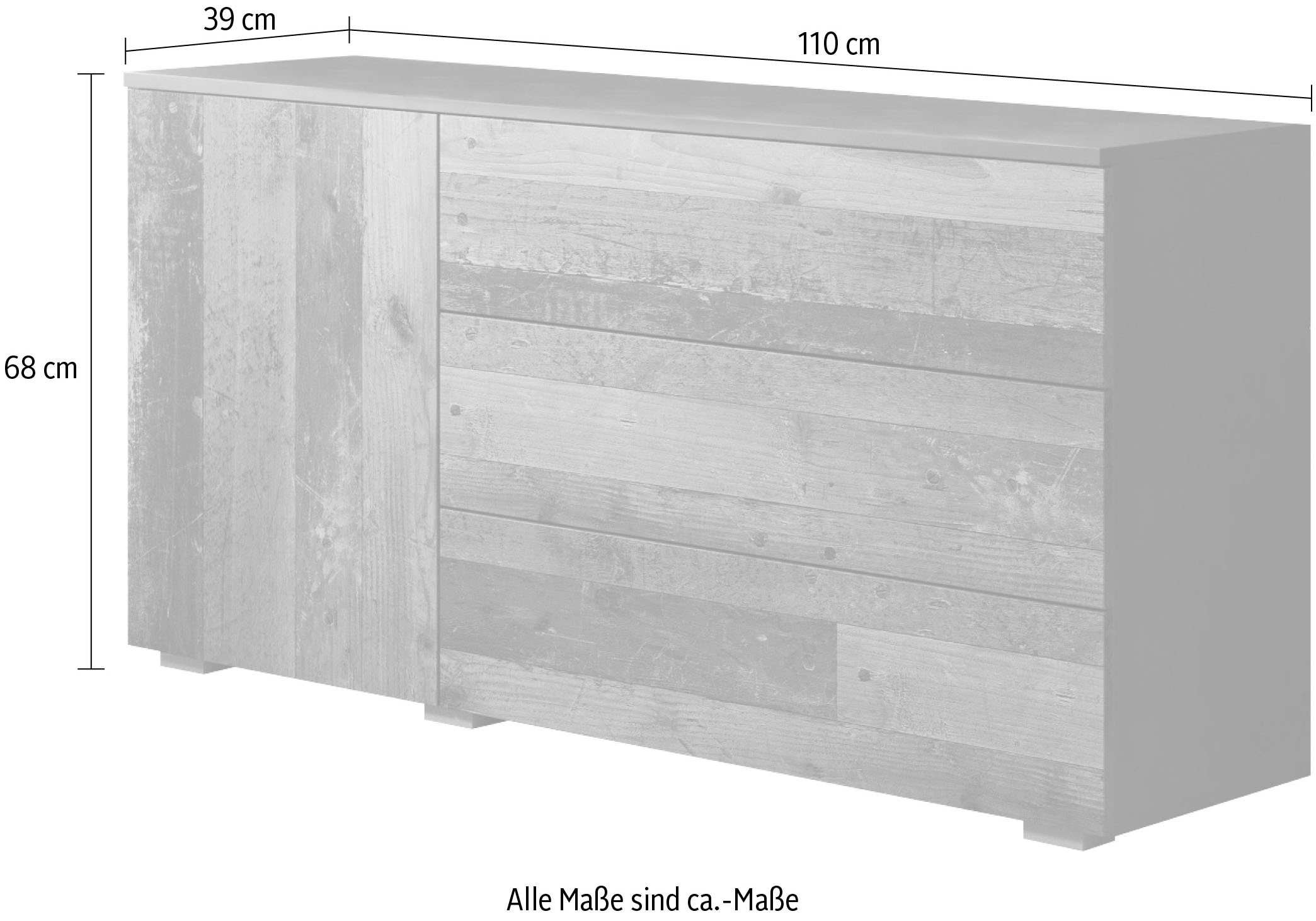 INOSIGN Sideboard »PARIS«, (1 St.), Moderne 110cm breite grifflose Kommode, vielseitig einsetzbar