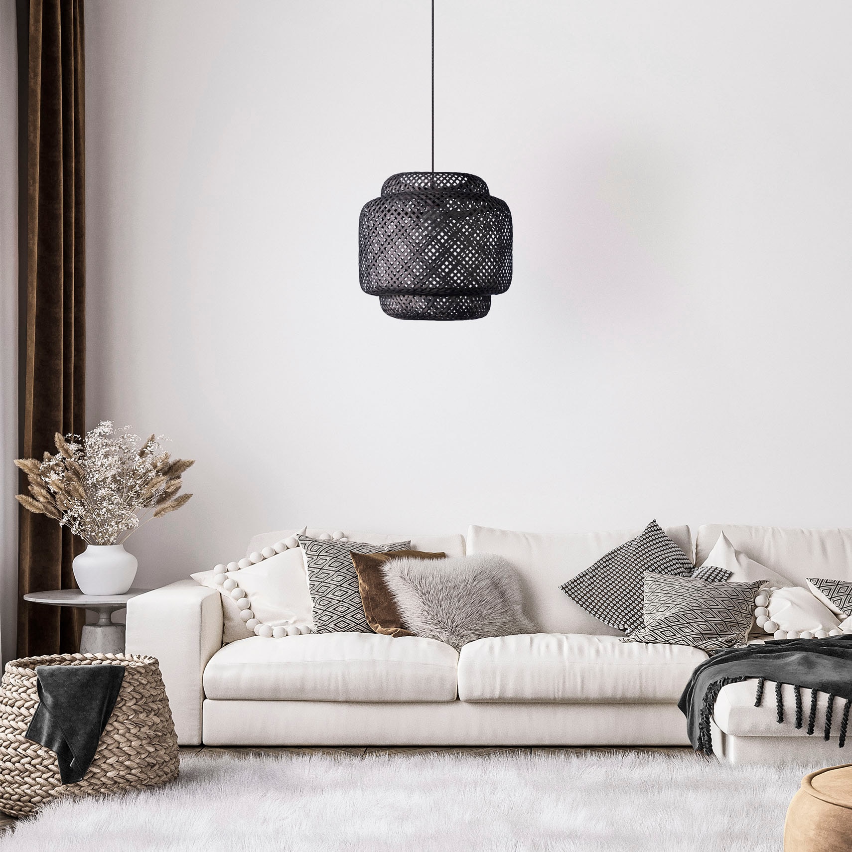 Paco Home Pendelleuchte »KORVI«, Korblampen Pendelleuchte Holz Boho Natur  Wohnzimmer Esszimmerlampe online kaufen | mit 3 Jahren XXL Garantie
