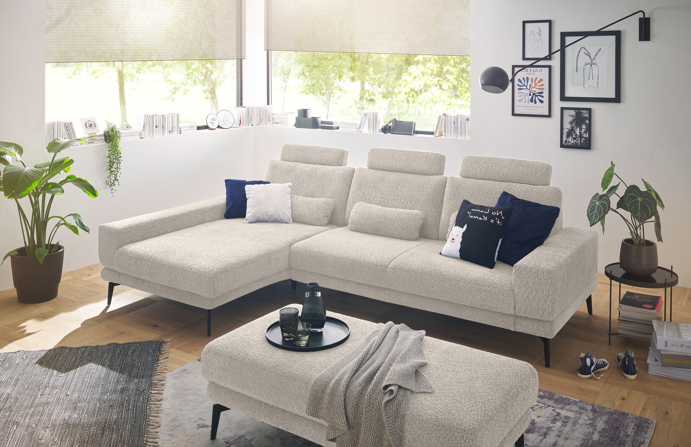set one by Musterring Ecksofa »SO 3600, inkl motor. Sitztiefenverstellung, Kopfstützen, Nierenkissen«, Sitzhöhe 42 cm, Kaltschaum, Breite 293 x Tiefe 180 cm, Kama sand