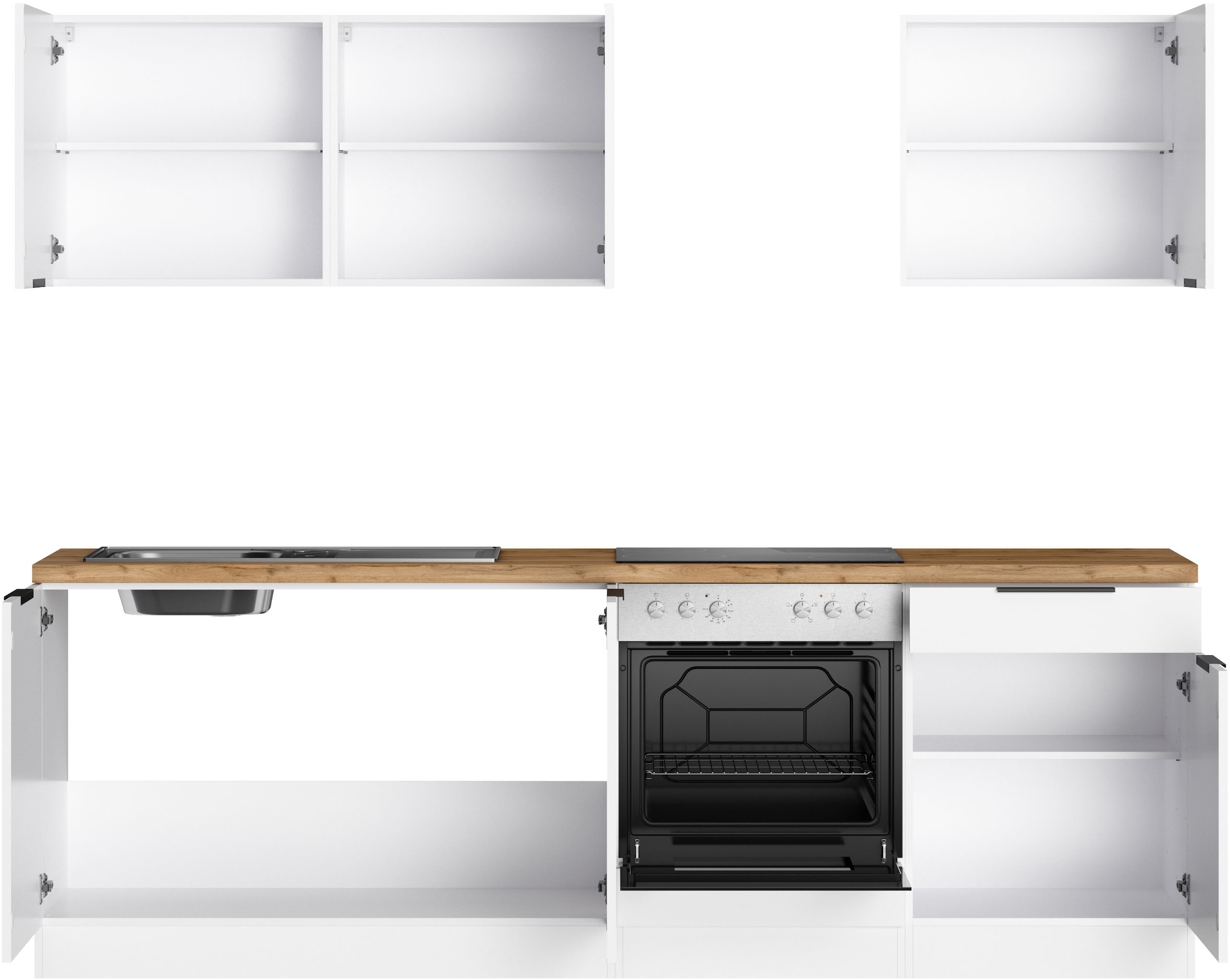 KOCHSTATION Küchenzeile »KS-Lagos2, Breite 240 cm« wahlweise mit E-Geräten, mit 38mm starker Arbeitsplatte