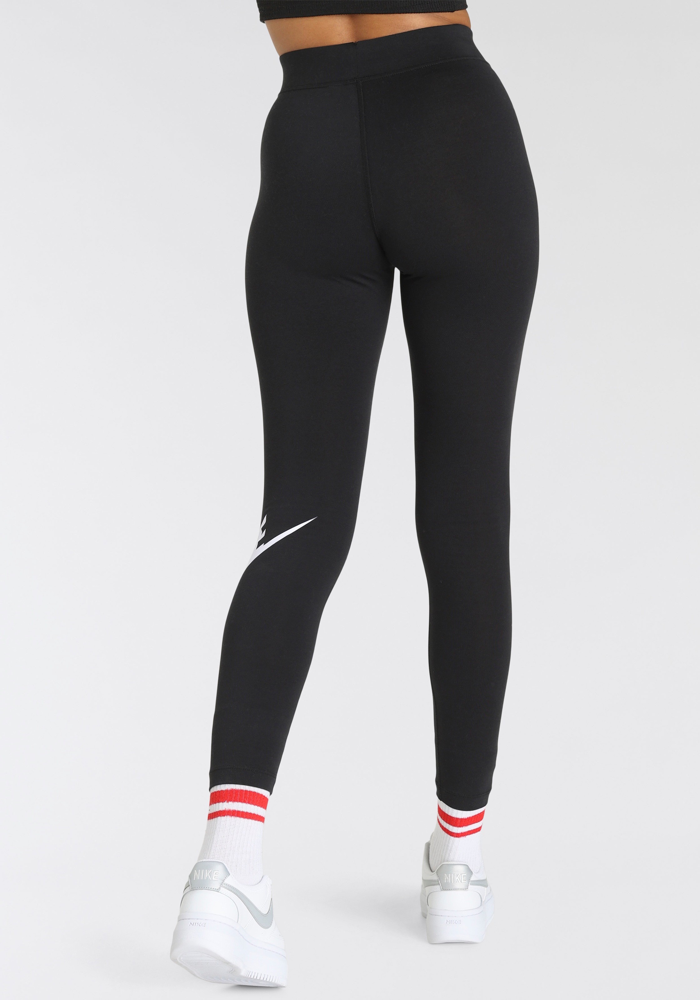 Nike Sportswear Leggings »Essential Women's High-Waisted Graphic Leggings«, Schweißableitende High Waist Sportleggings mit Logo