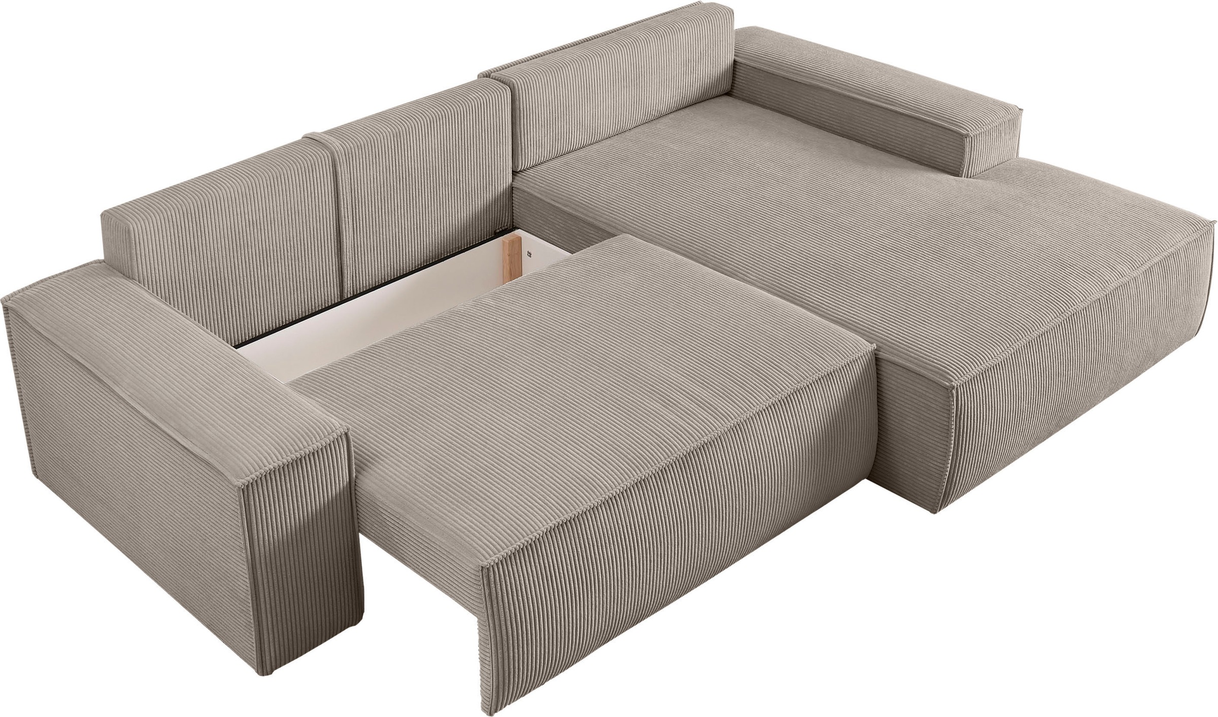 Home affaire Ecksofa »SHERWOOD Schlafsofa 267 cm, L-Form,«, Schlaffunktion mit Bettkasten (210x136 cm), Cord, Vintage, Samtvelours