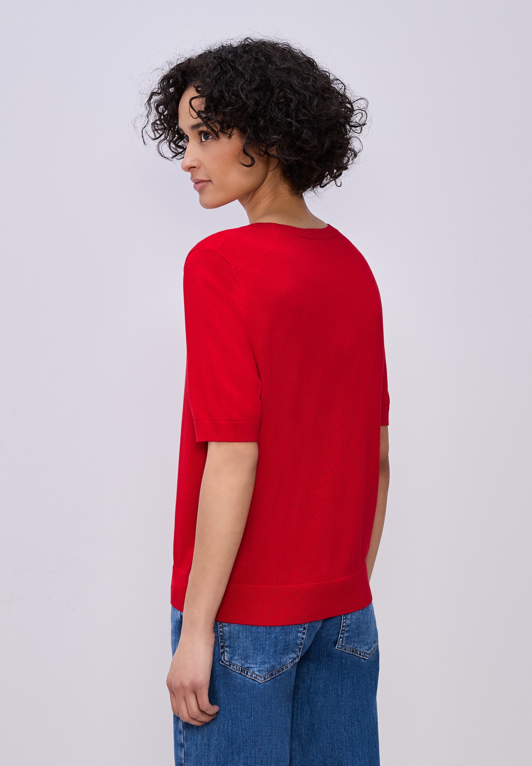 STREET ONE Kurzarmpullover in Strick-Optik und mit Rundhals