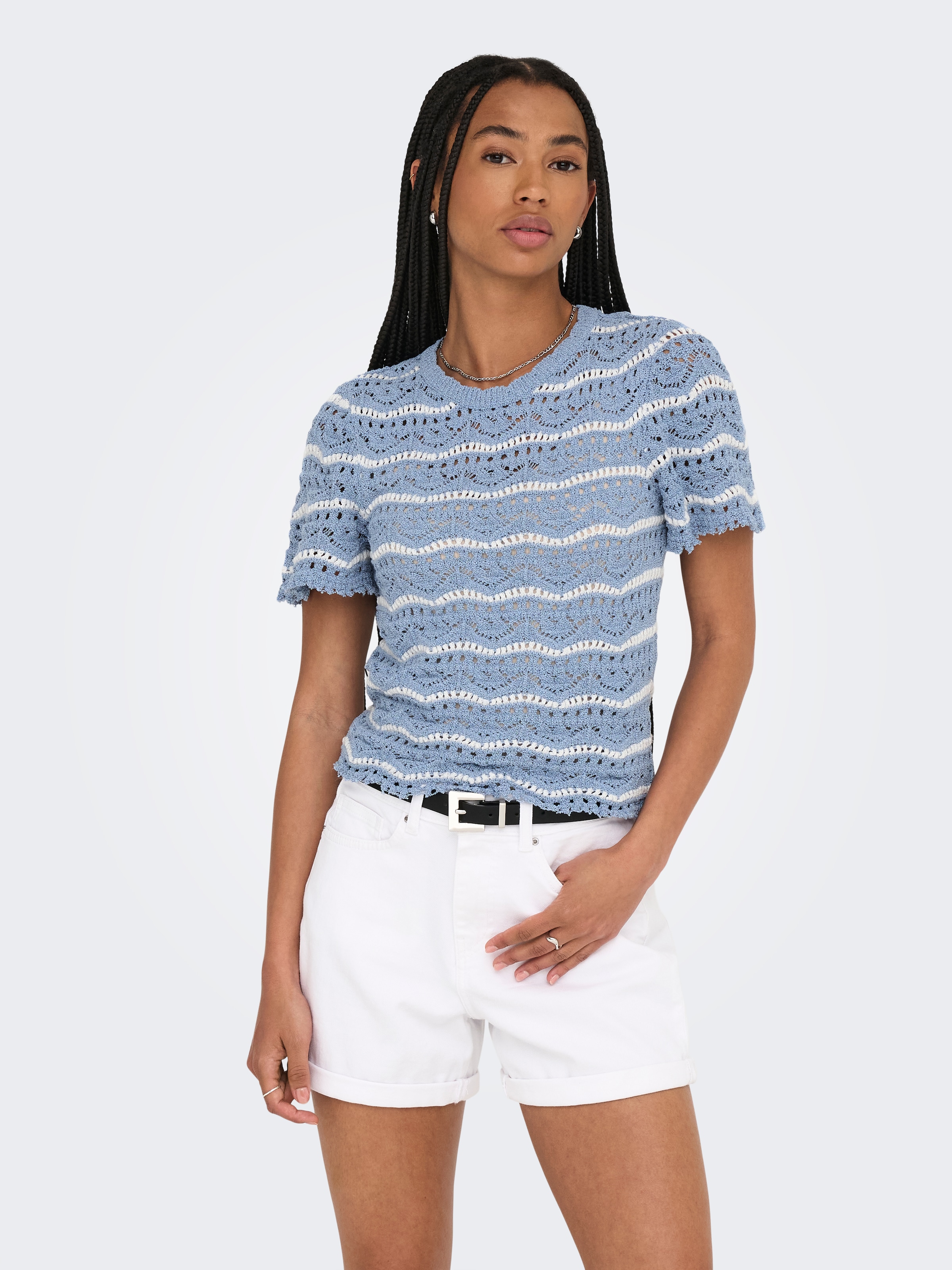ONLY Kurzarmpullover »ONLANNASOFIA LIFE SS STRIPE O-NECK KNT«