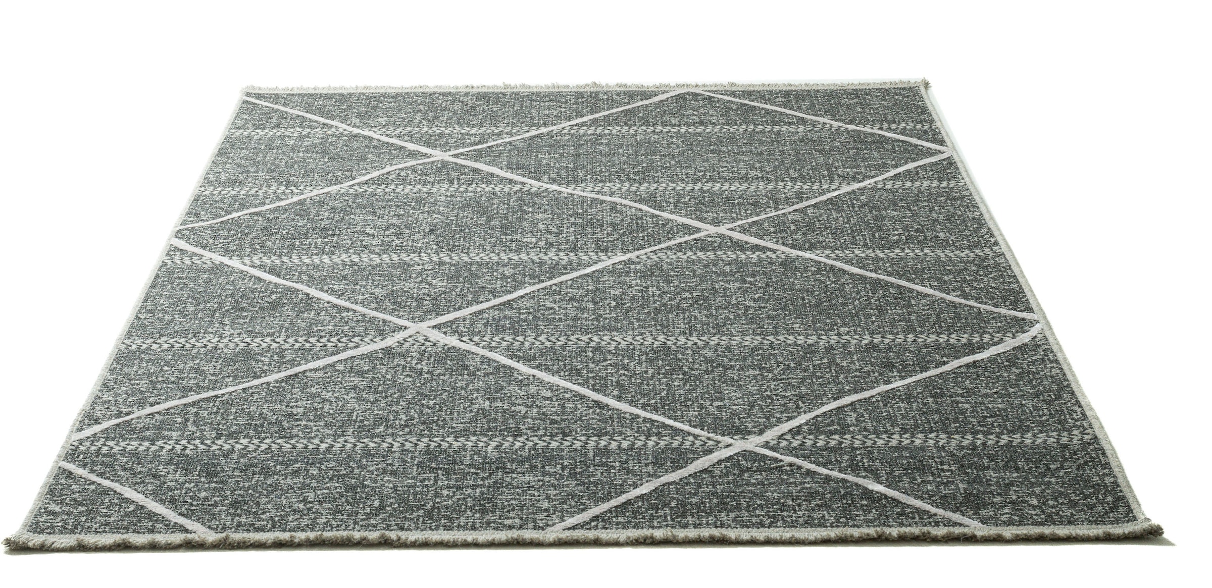 Sansibar Teppich »Braderup«, rechteckig, 2 mm Höhe, Flachgewebe, modernes Scandi Design, Motiv Rauten, mit Fransen