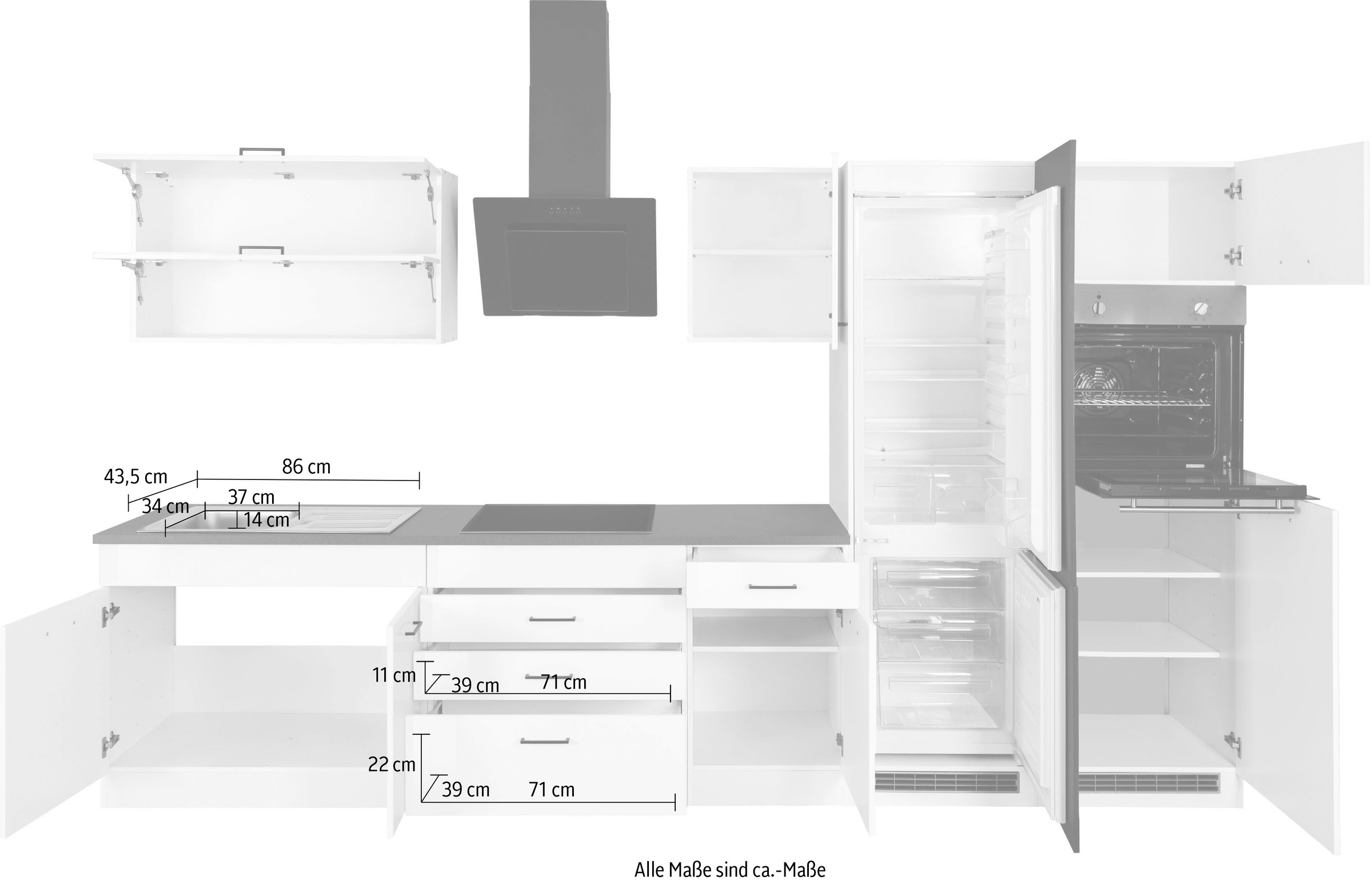 KOCHSTATION Küchenzeile »KS-Trier«, mit E-Geräten, Breite 350 cm