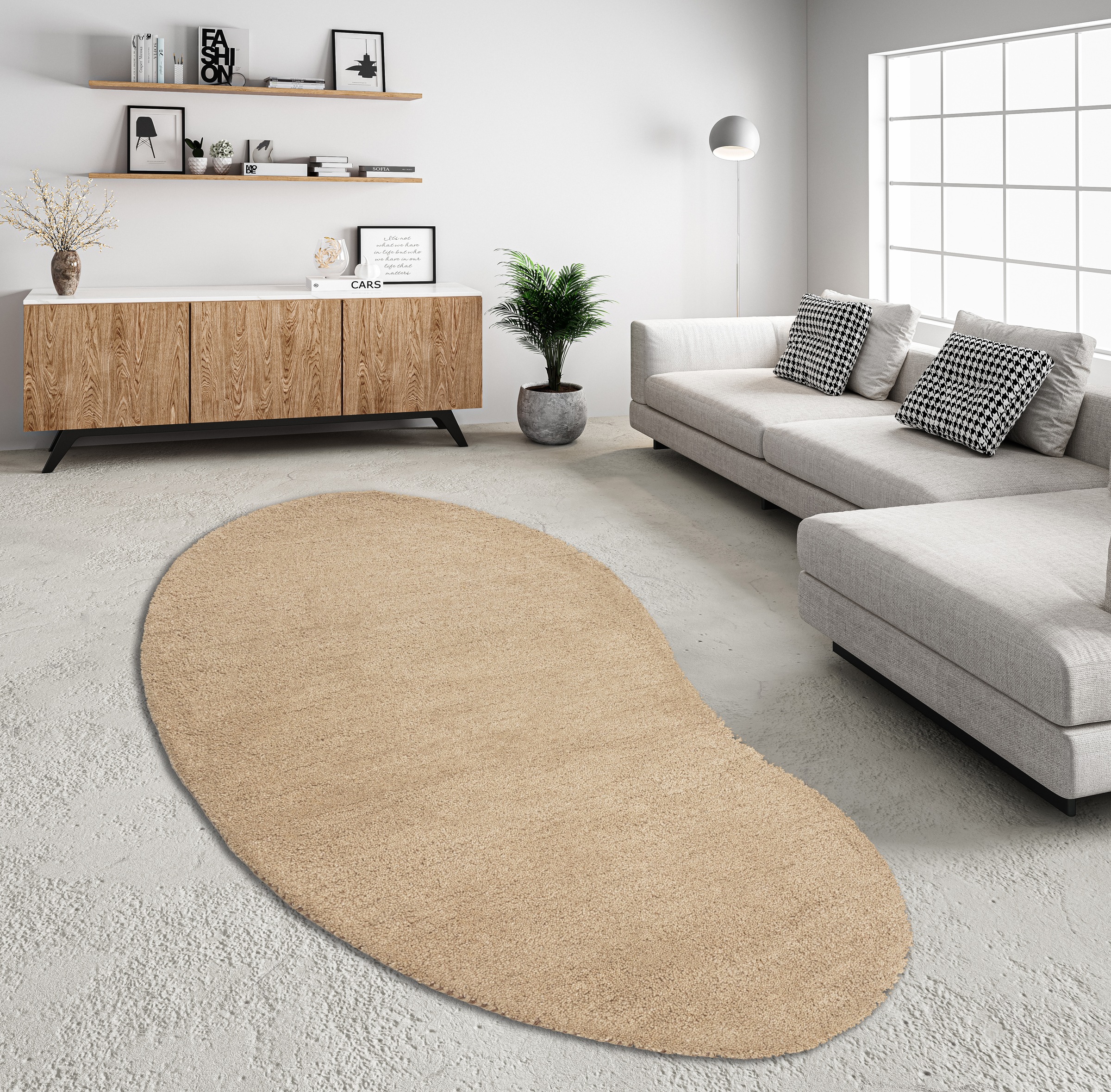 THEKO Wollteppich »Gabbeh Uni, Handweb Teppich, meliert, reine Wolle, handgewebt«, oval, 14 mm Höhe, Schlafzimmer, Wohnzimmer, Esszimmer, auch als Läufer, eckig oder rund